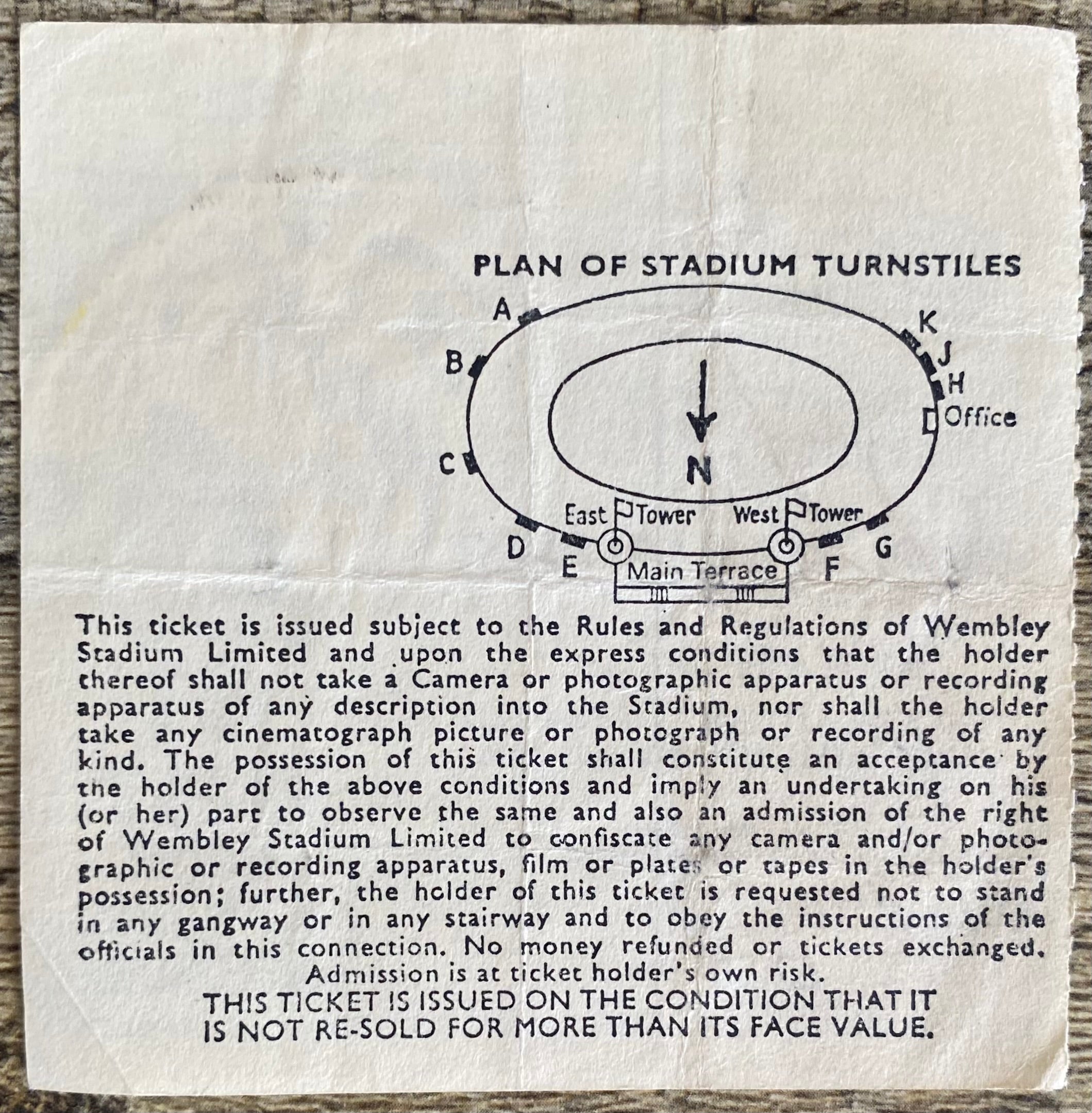 1978 ORIGINAL EUROPEAN CUP FINAL TICKET LIVERPOOL V FC BRUGES @ WEMBLEY