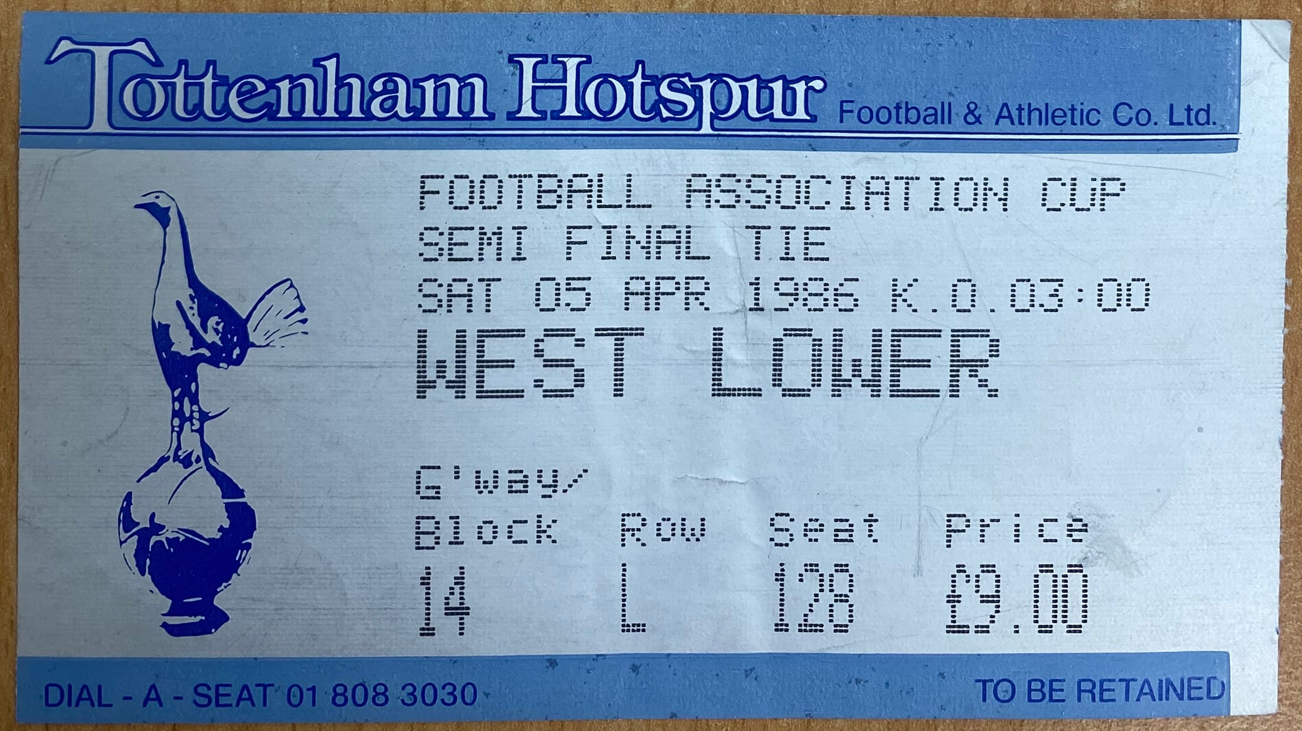 1986 ORIGINAL FA CUP SEMI FINAL TICKET LIVERPOOL V SOUTHAMPTON @ WHITE HART LANE