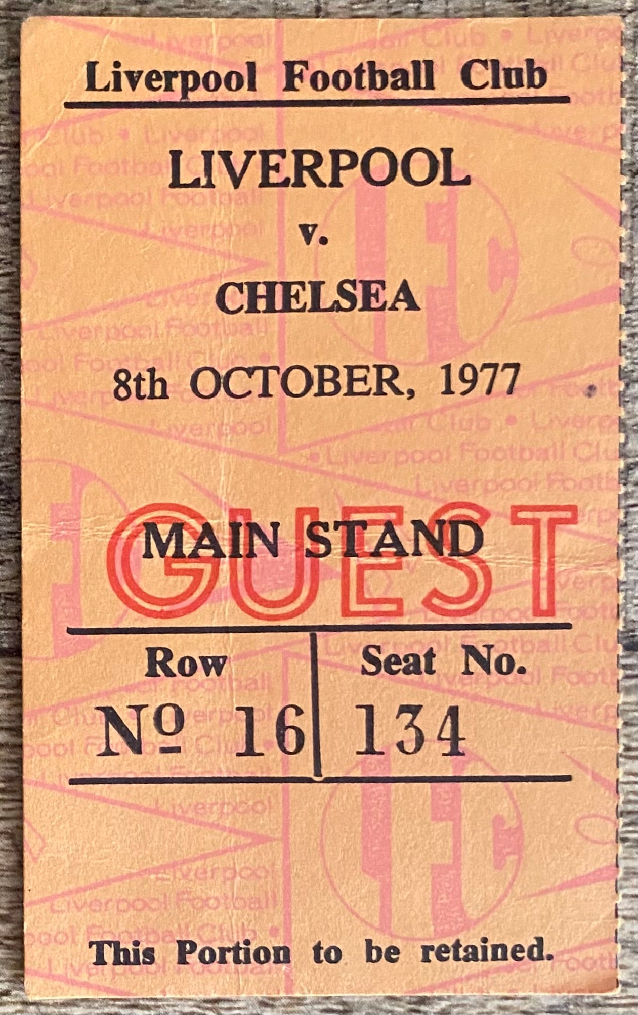 1977/78 ORIGINAL DIVISION ONE TICKET LIVERPOOL V CHELSEA
