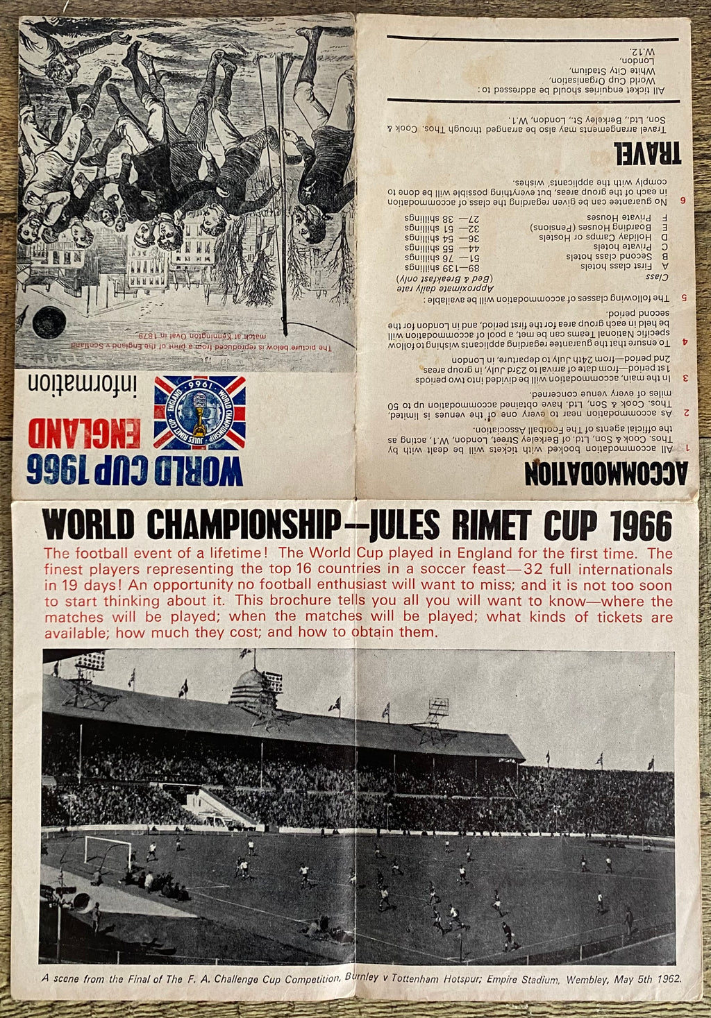 1966 WORLD CUP ORIGINAL OFFICIAL TICKET INFORMATION FOLD OUT BOOKLET