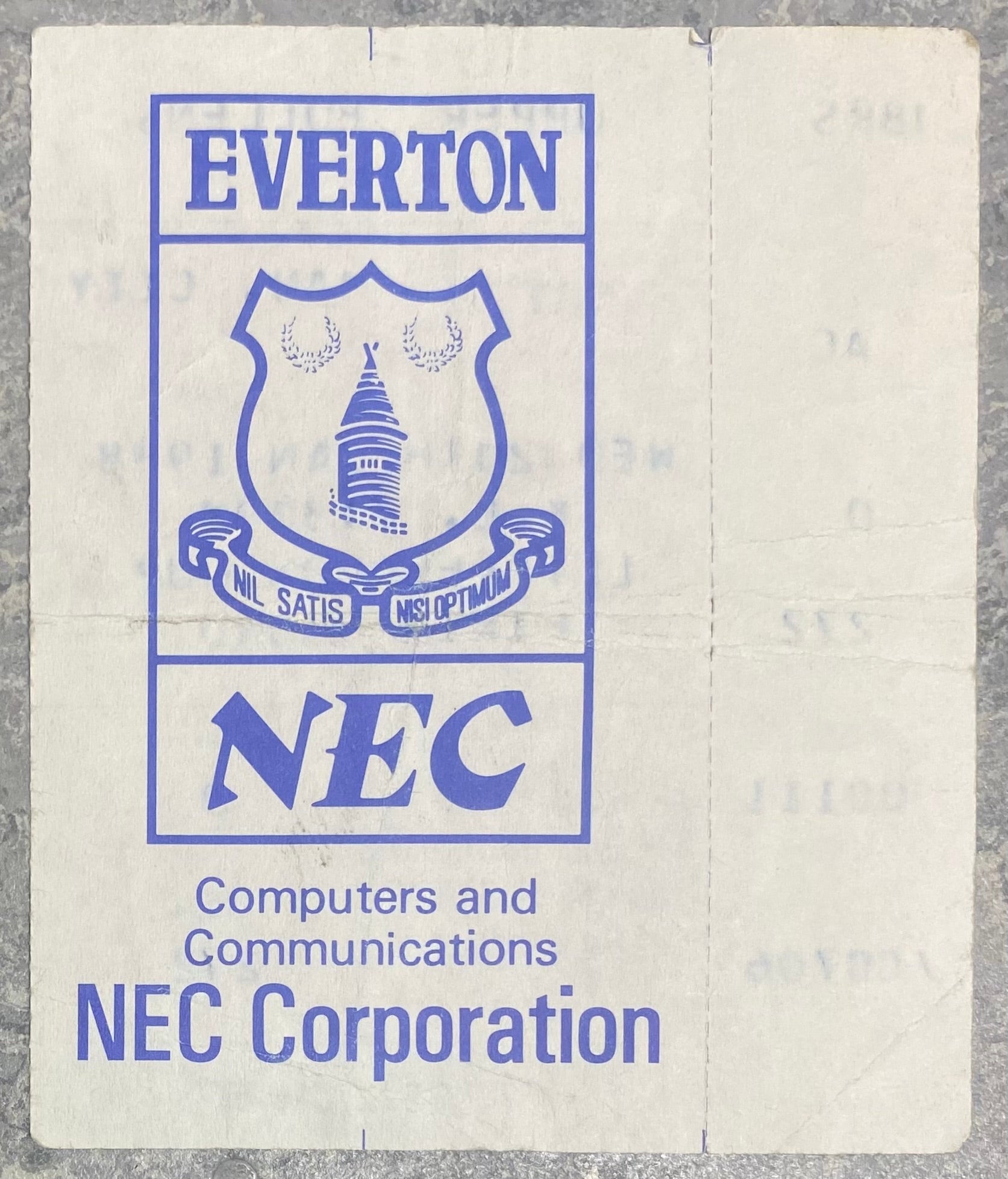 1987/88 ORIGINAL LITTLEWOODS CUP 5TH ROUND TICKET EVERTON V MANCHESTER CITY