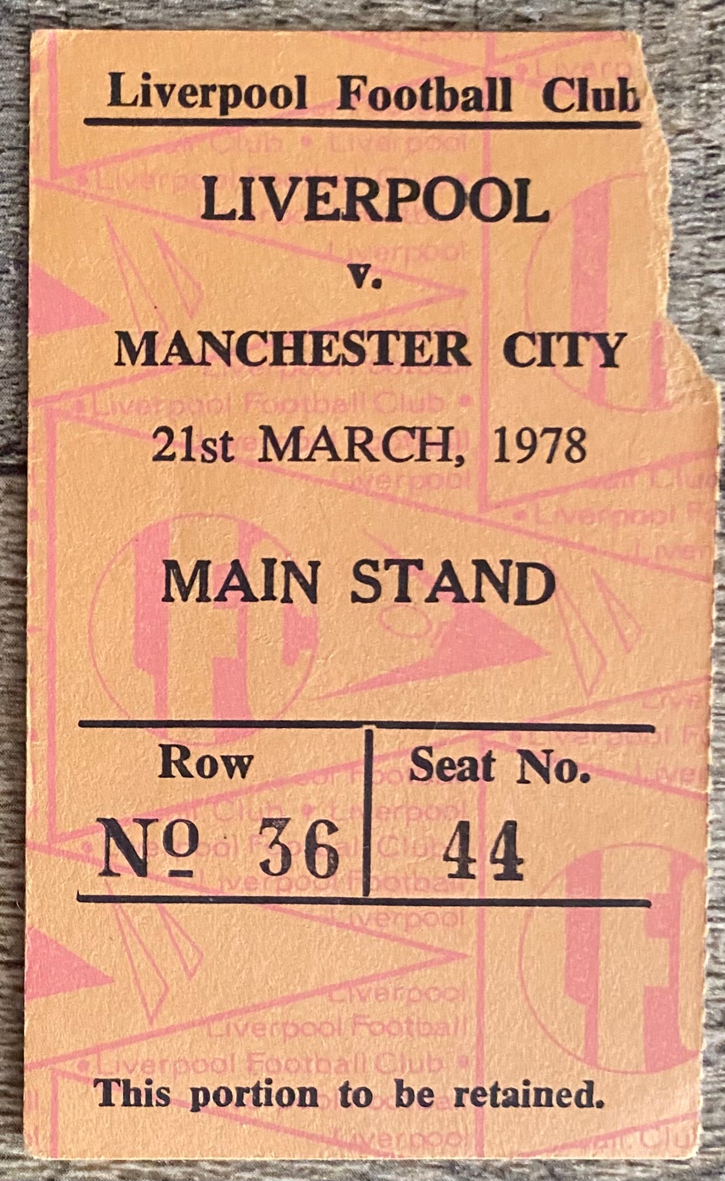 1977/78 ORIGINAL DIVISION 1 TICKET LIVERPOOL V MANCHESTER CITY