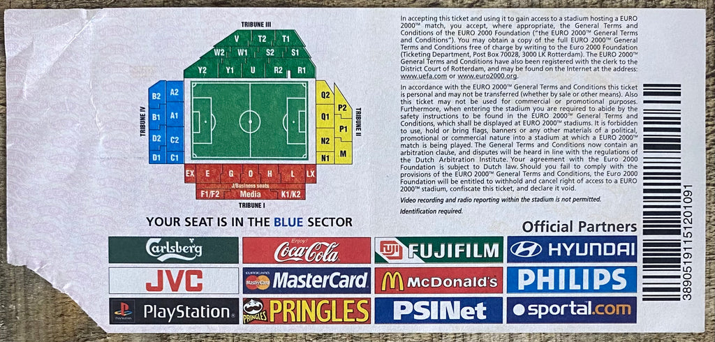2000 ORIGINAL EUROPEAN CHAMPIONSHIPS EURO 2000 TICKET ENGLAND V ROMANIA @ CHARLEROI