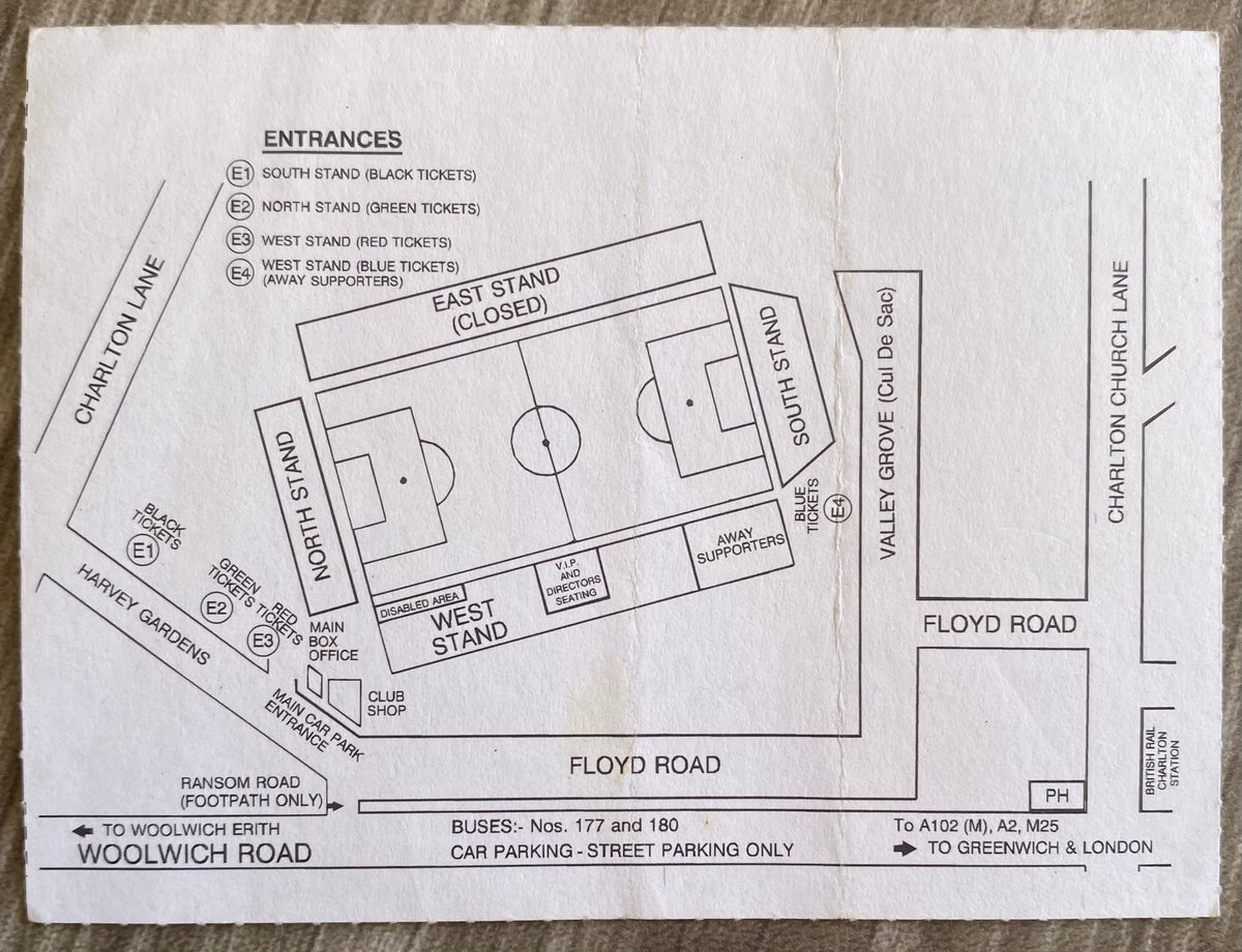 1992/93 ORIGINAL DIVISION 1 TICKET CHARLTON ATHLETIC V OXFORD UNITED