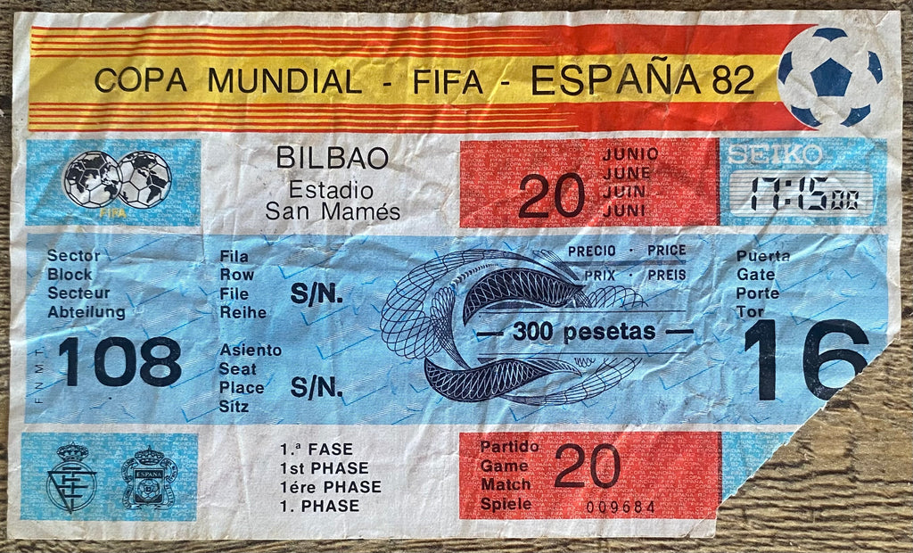 1982 ORIGINAL WORLD CUP 1ST ROUND TICKET ENGLAND V CZECHOSLOVAKIA @ BILBAO
