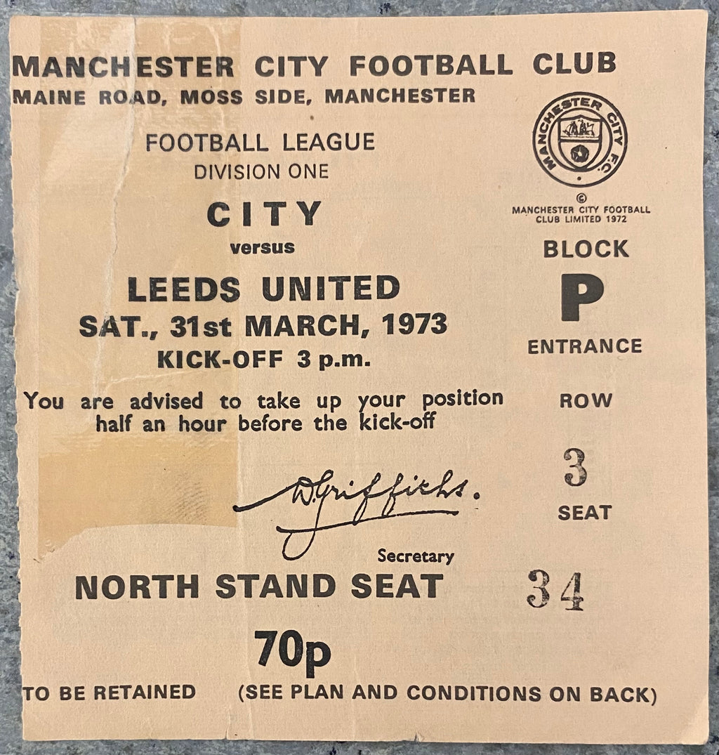 1972/73 ORIGINAL DIVISION 1 TICKET MANCHESTER CITY V LEEDS UNITED