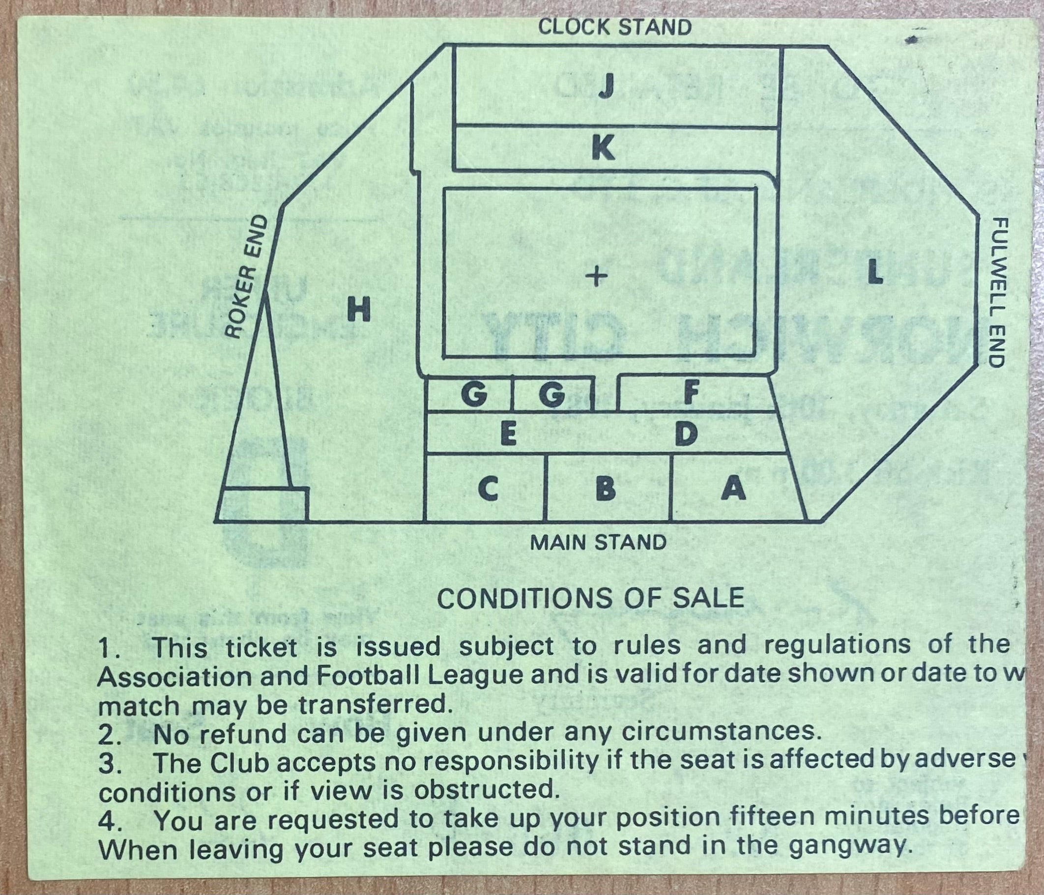 1980/81 ORIGINAL DIVISION 1 TICKET SUNDERLAND V NORWICH CITY