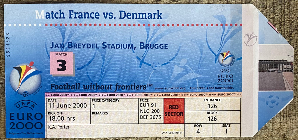 2000 ORIGINAL EUROPEAN CHAMPIONSHIPS EURO 2000 TICKET FRANCE V DENMARK @ BRUGGE