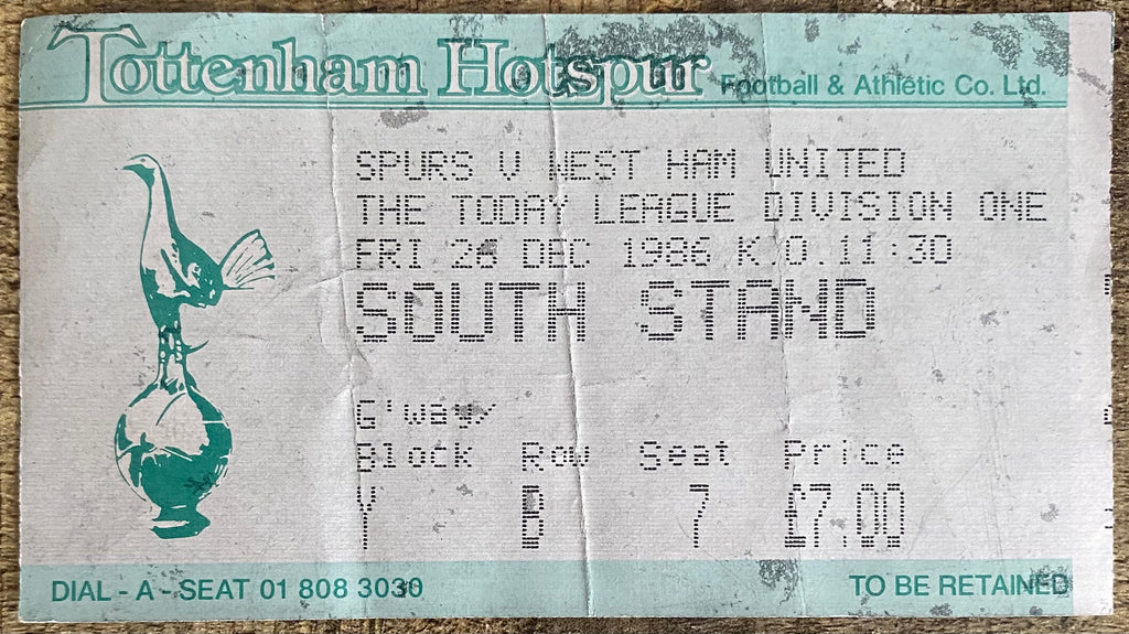 1986/87 ORIGINAL DIVISION ONE TICKET TOTTENHAM HOTSPUR V WEST HAM UNITED
