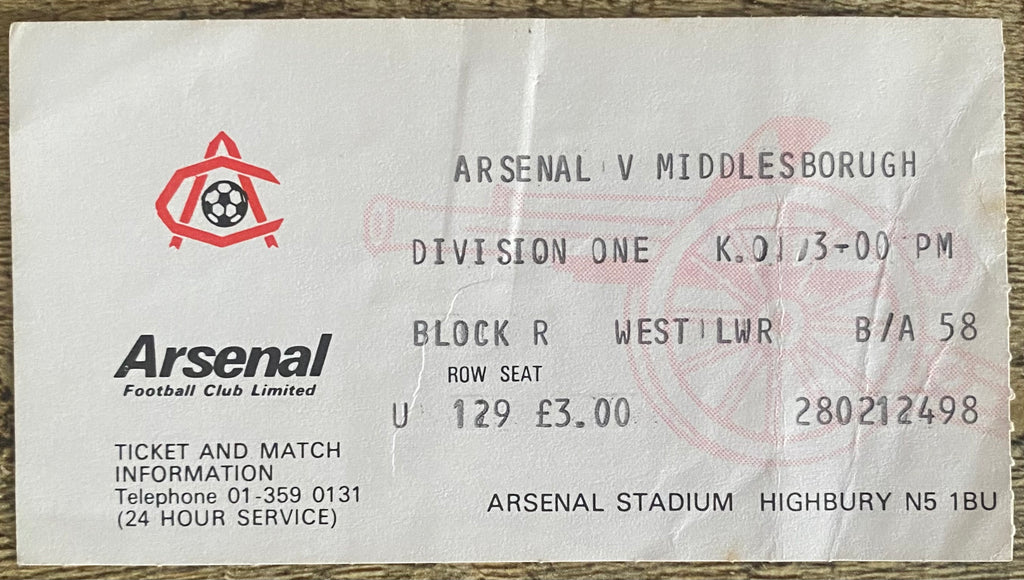 1980/81 ORIGINAL DIVISION ONE TICKET ARSENAL V MIDDLESBROUGH