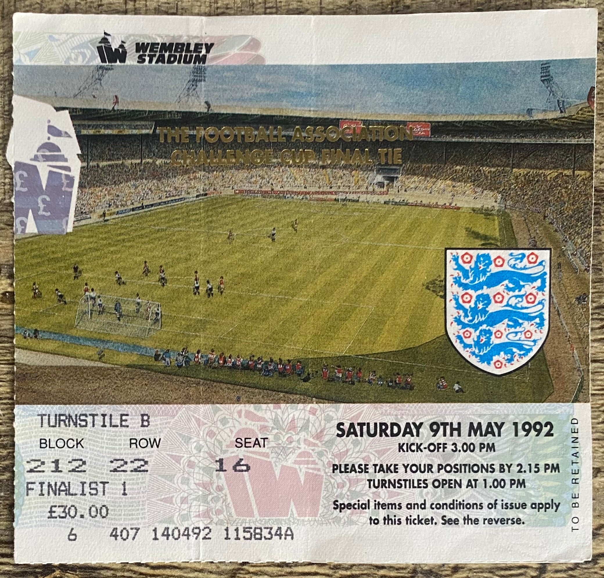 1992 ORIGINAL FA CUP FINAL TICKET LIVERPOOL V SUNDERLAND