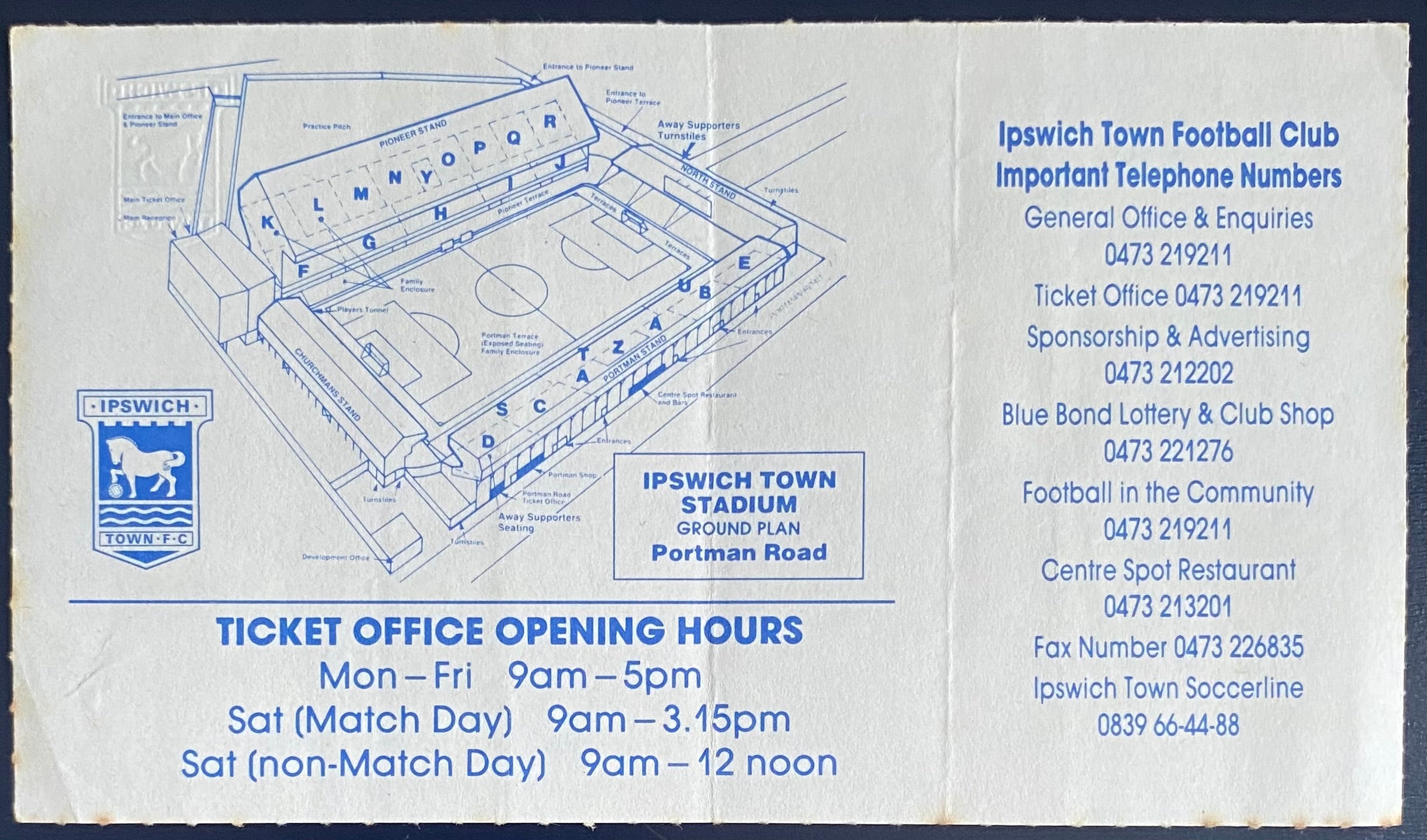 1992/93 ORIGINAL DIVISION 2 TICKET IPSWICH TOWN V BRIGHTON AND HOVE ALBION