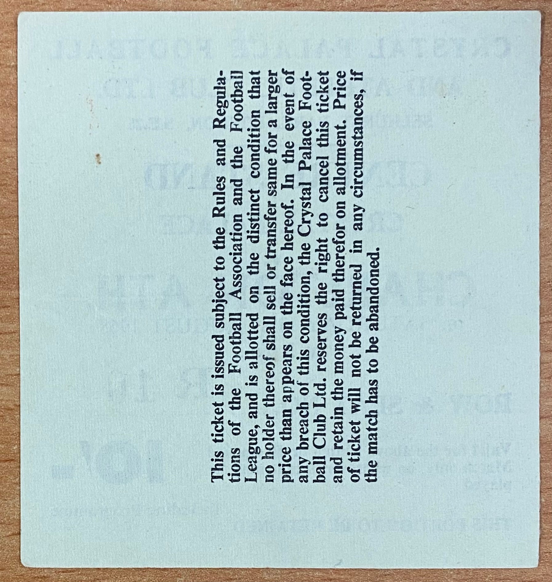 1968/69 ORIGINAL DIVISION 2 TICKET CRYSTAL PALACE V CHARLTON ATHLETIC