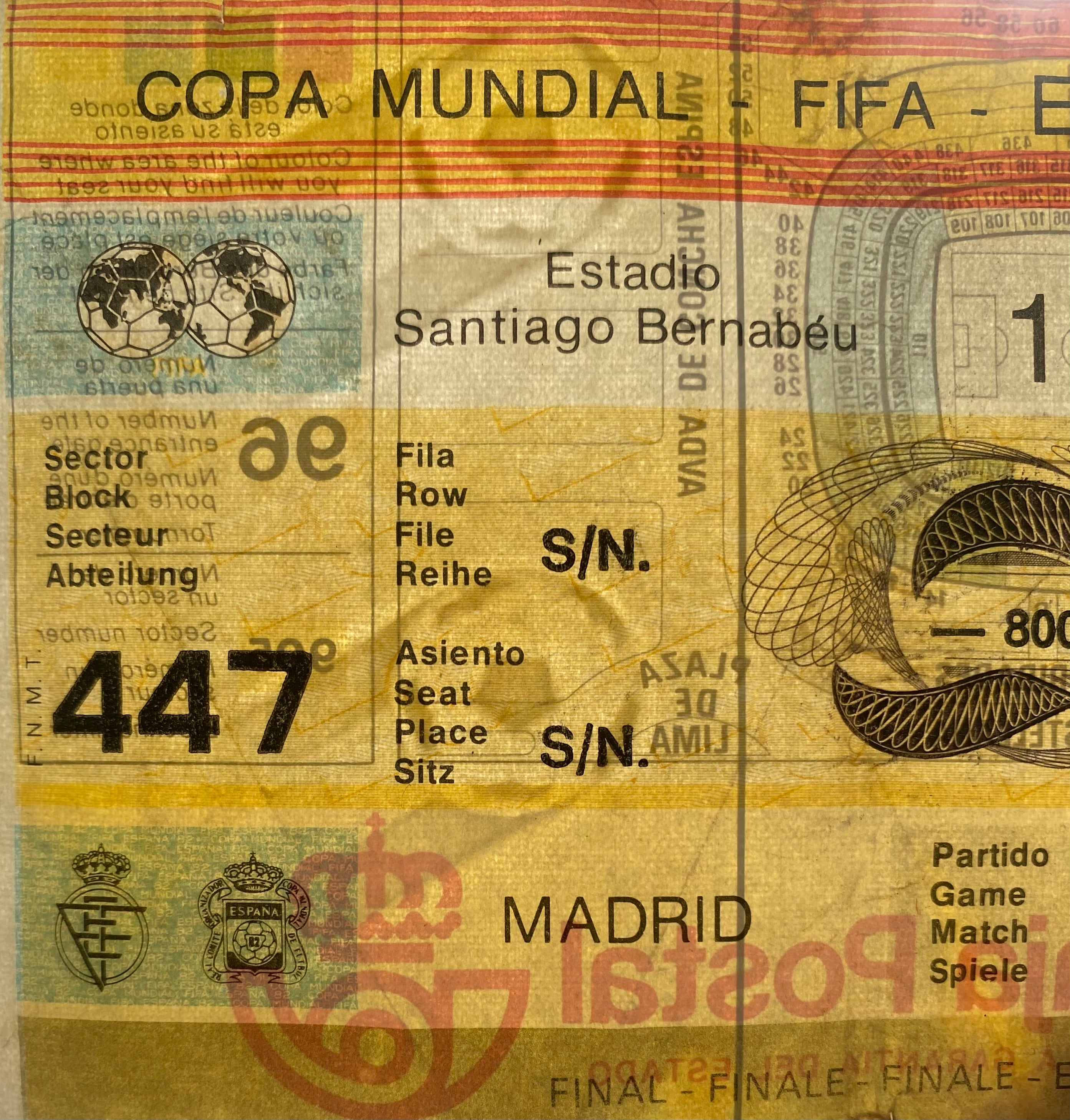 1982 ORIGINAL WORLD CUP FINAL TICKET ITALY V WEST GERMANY @ MADRID