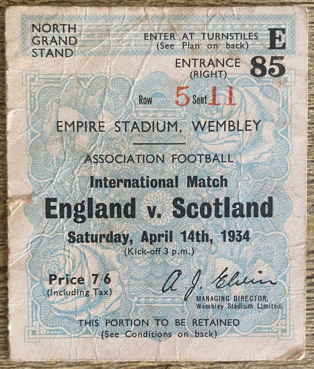 1934 ORIGINAL BRITISH HOME INTERNATIONAL CHAMPIONSHIPS TICKET ENGLAND V SCOTLAND