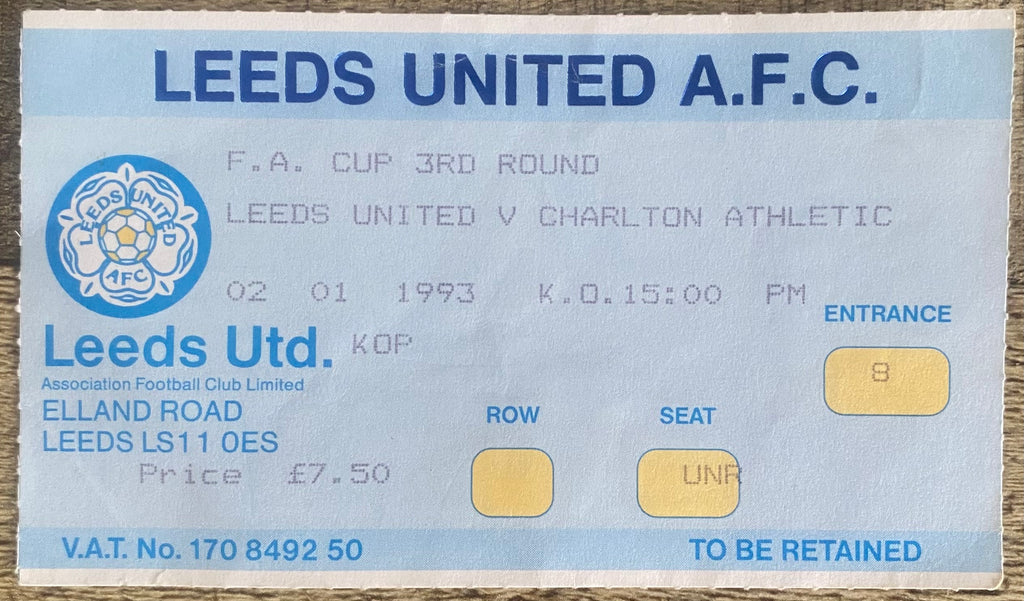 1992/93 ORIGINAL FA CUP 3RD ROUND TICKET LEEDS UNITED V CHARLTON ATHLETIC