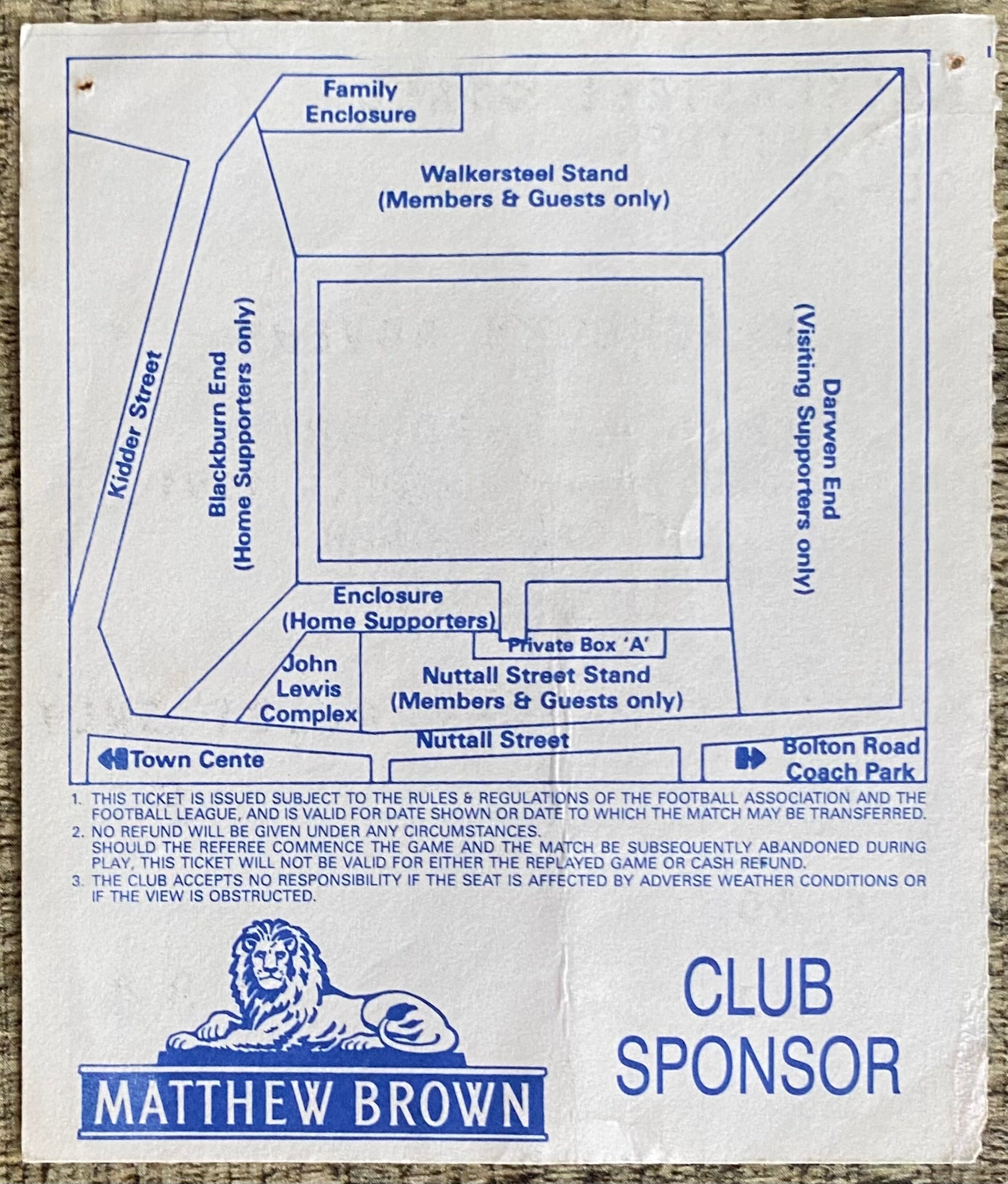 1991/92 ORIGINAL DIVISION 2 TICKET BLACKBURN ROVERS V MIDDLESBROUGH