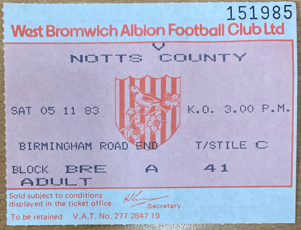 1983/84 ORIGINAL DIVISION 1 TICKET WEST BROMWICH ALBION V NOTTS COUNTY