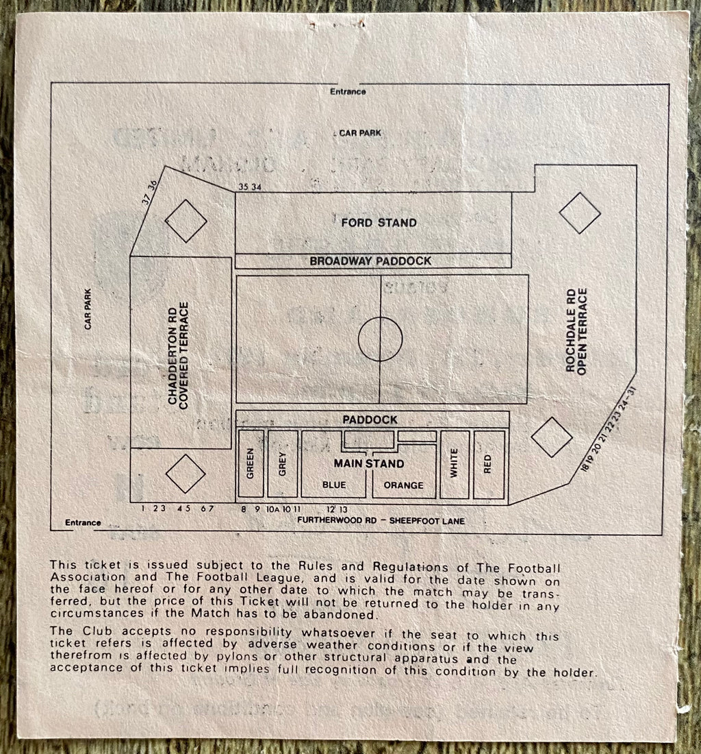 1974/75 ORIGINAL DIVISION 2 TICKET OLDHAM ATHLETIC V SUNDERLAND