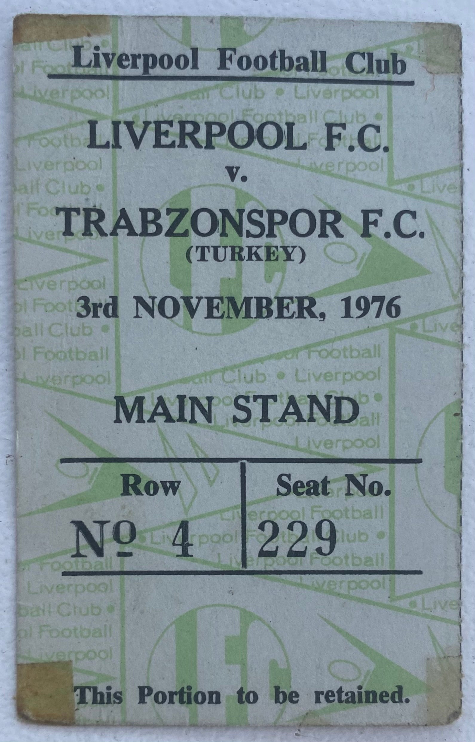 1976/77 ORIGINAL EUROPEAN CUP 2ND ROUND 1ST LEG TICKET LIVERPOOL V TRABZONSPOR