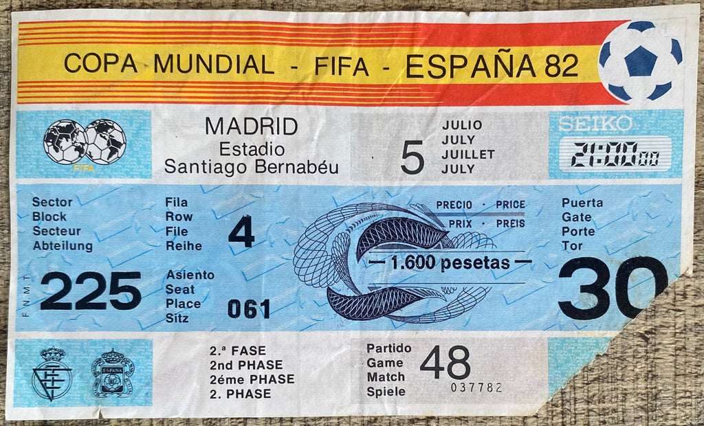 1982 ORIGINAL WORLD CUP 2ND PHASE TICKET ENGLAND V SPAIN @ MADRID