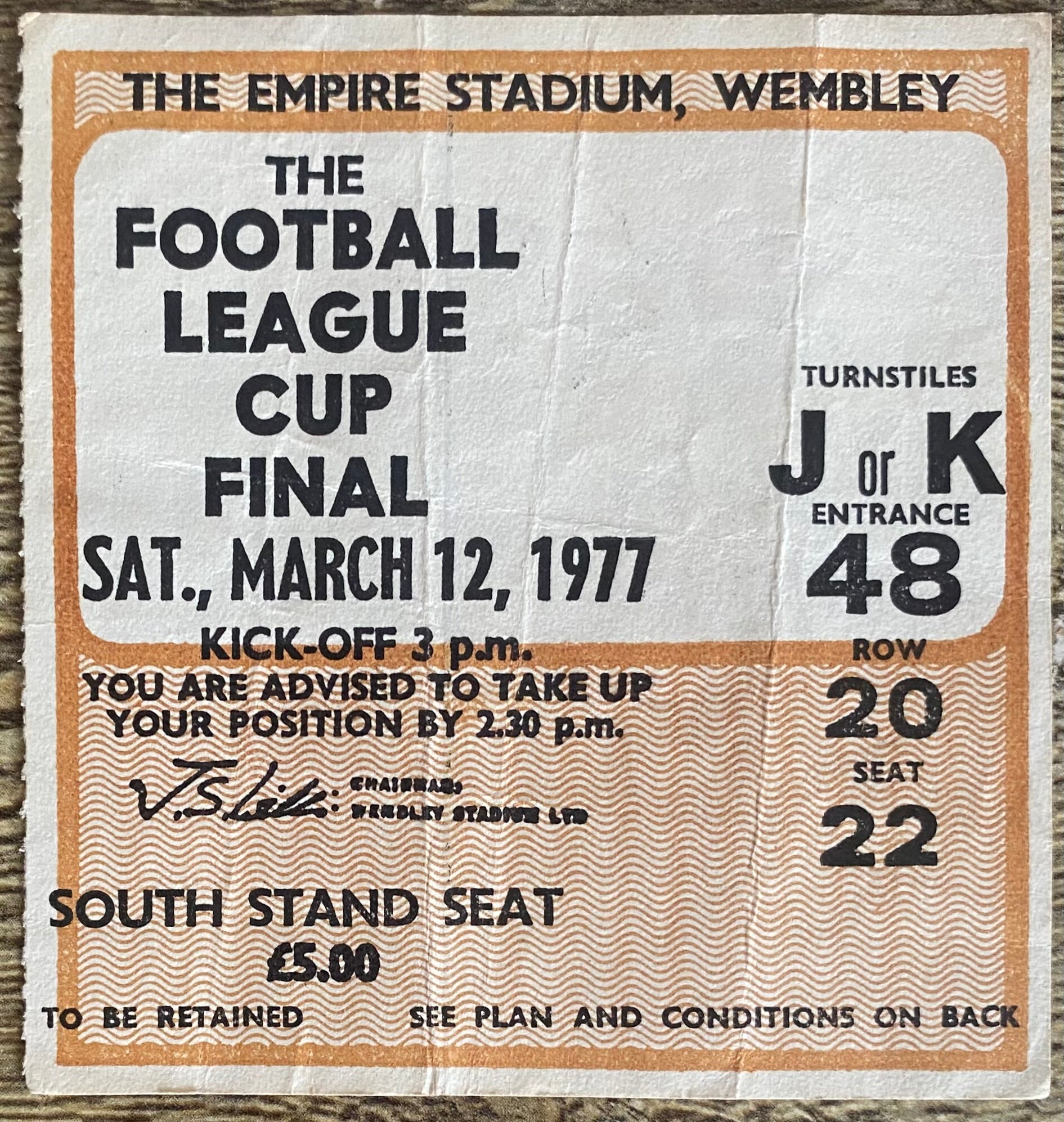 1977 ORIGINAL LEAGUE CUP FINAL TICKET ASTON VILLA V EVERTON