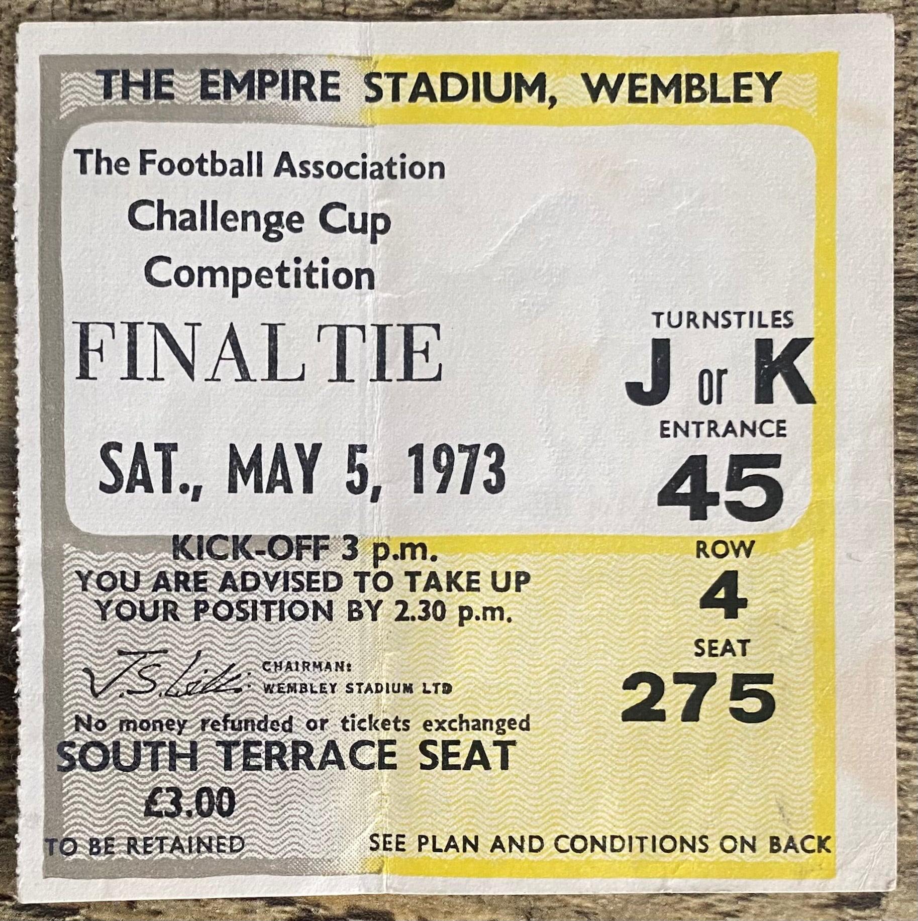 1973 ORIGINAL FA CUP FINAL TICKET SUNDERLAND V LEEDS UNITED