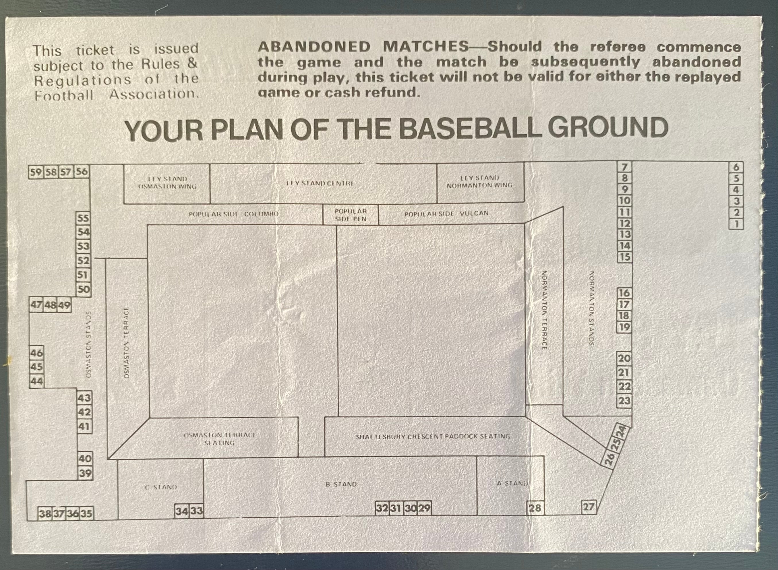 1979/80 ORIGINAL DIVISION 1 TICKET DERBY COUNTY V ASTON VILLA