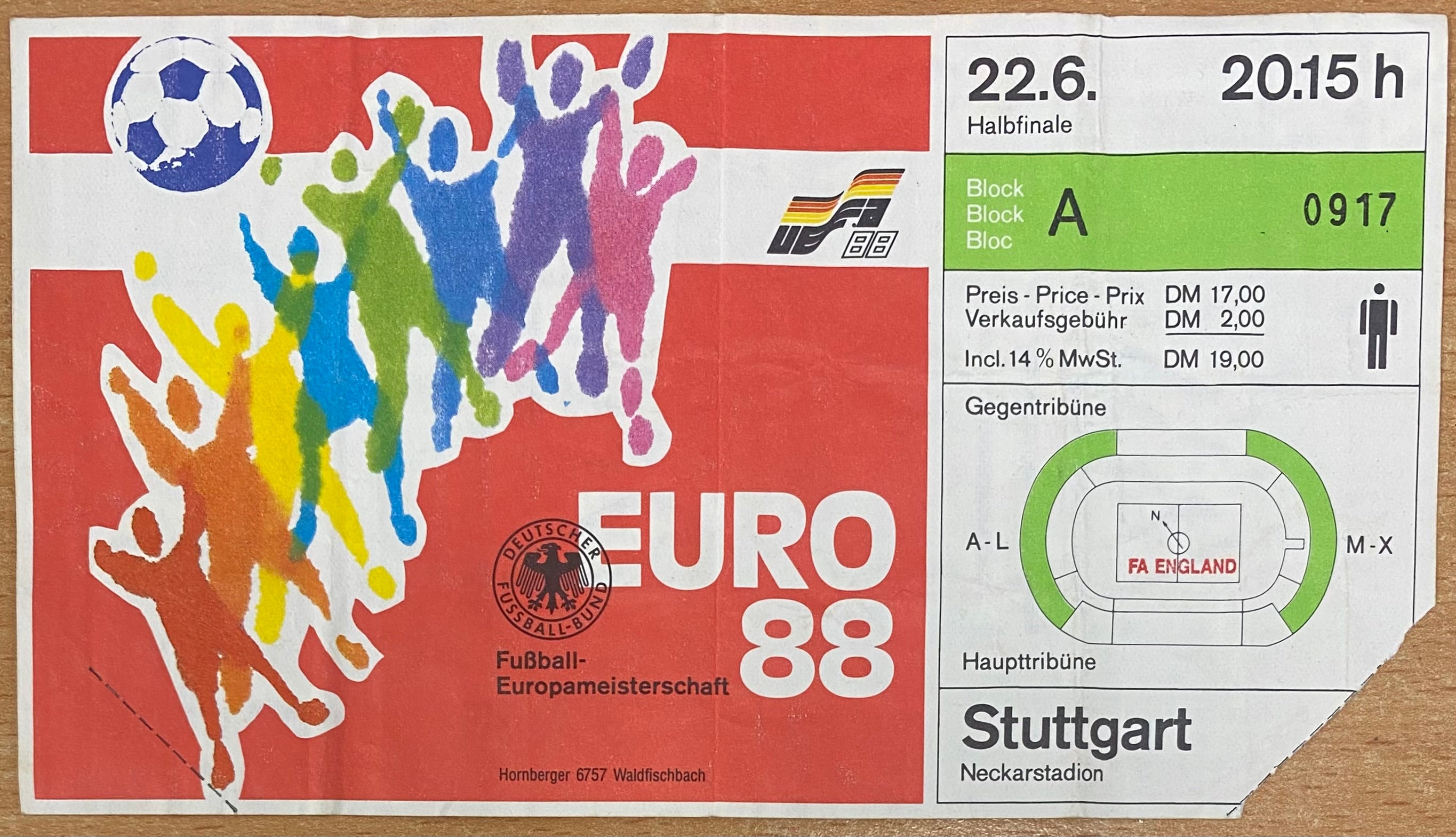 1988 ORIGINAL EURO 88 SEMI FINAL TICKET SOVIET UNION V ITALY @ STUTTGART