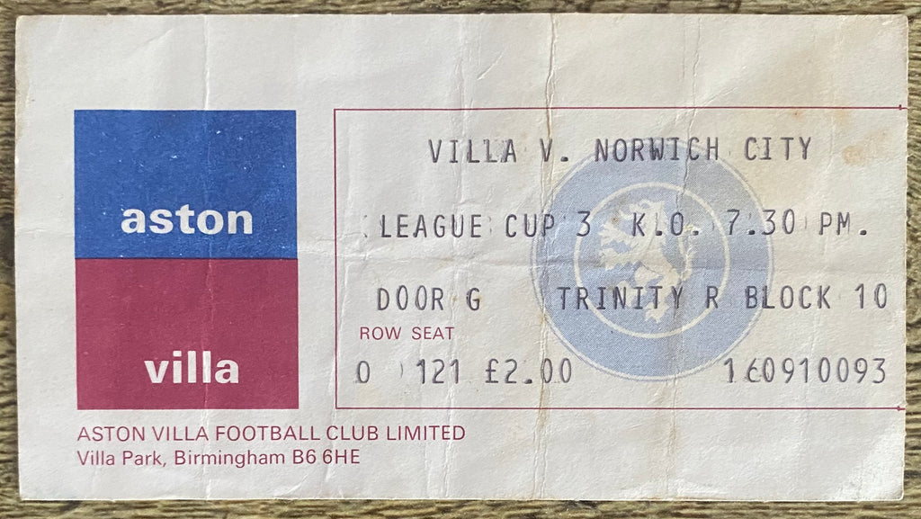 1976/77 ORIGINAL LEAGUE CUP 3RD ROUND TICKET ASTON VILLA V NORWICH CITY