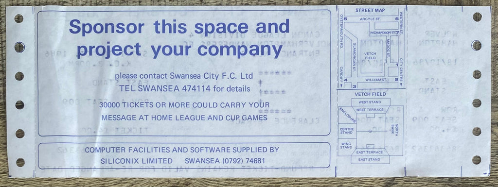 1986/87 ORIGINAL DIVISION 4 UNUSED TICKET SWANSEA CITY V WOLVERHAMPTON WANDERERS