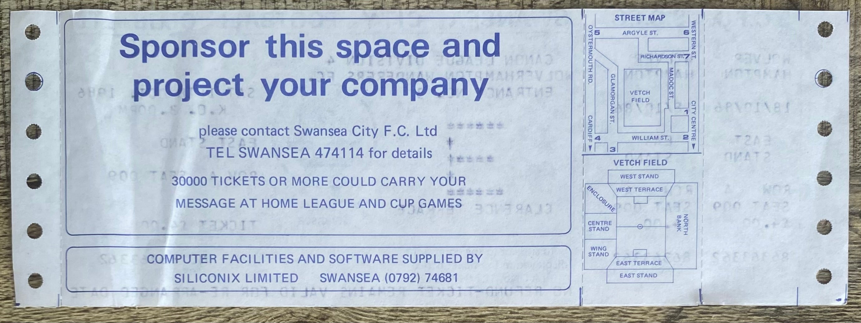 1986/87 ORIGINAL DIVISION 4 UNUSED TICKET SWANSEA CITY V WOLVERHAMPTON WANDERERS