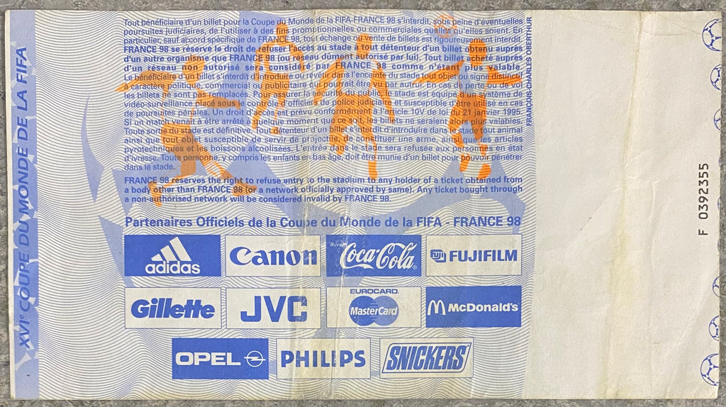 1998 ORIGINAL WORLD CUP 1ST ROUND TICKET SCOTLAND V NORWAY @ BORDEAUX