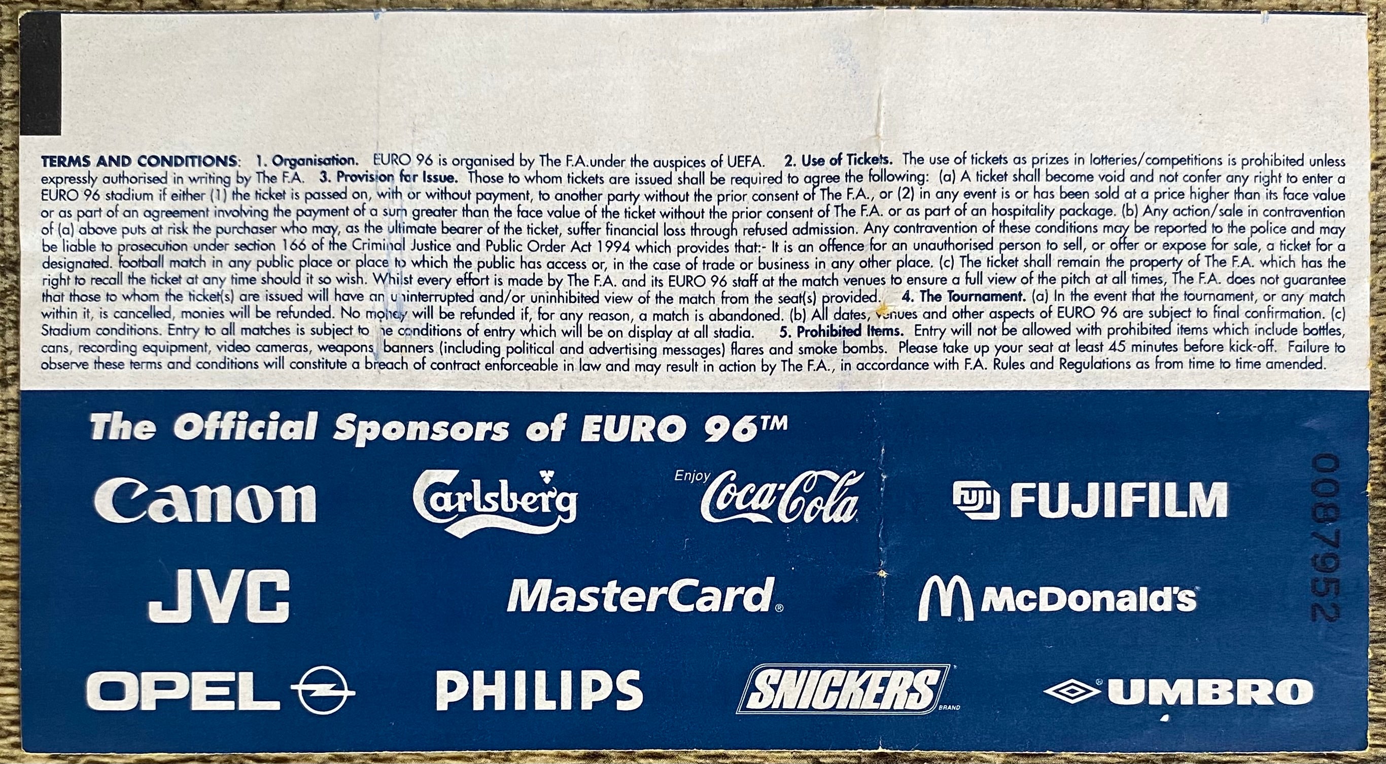 1996 ORIGINAL EUROPEAN CHAMPIONSHIPS EURO 96 TICKET SCOTLAND V NETHERLANDS @ VILLA PARK