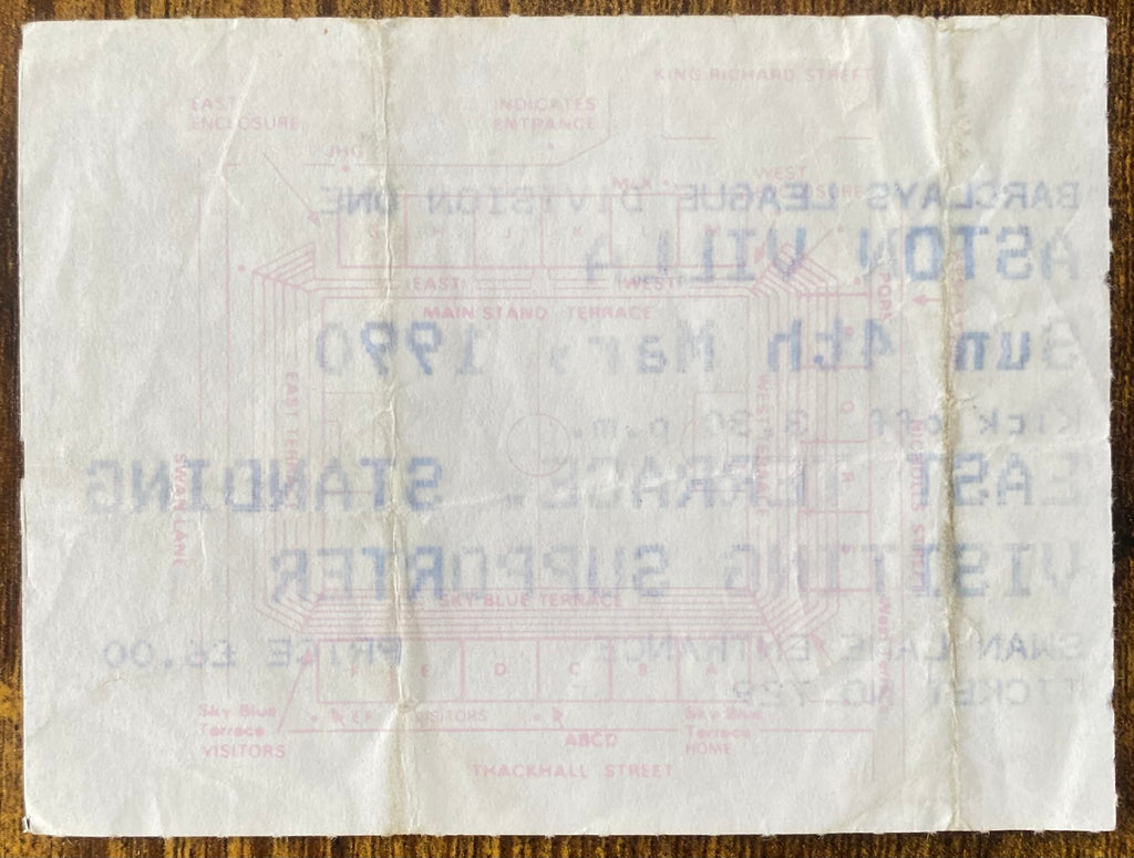 1989/90 ORIGINAL DIVISION 1 TICKET COVENTRY CITY V ASTON VILLA
