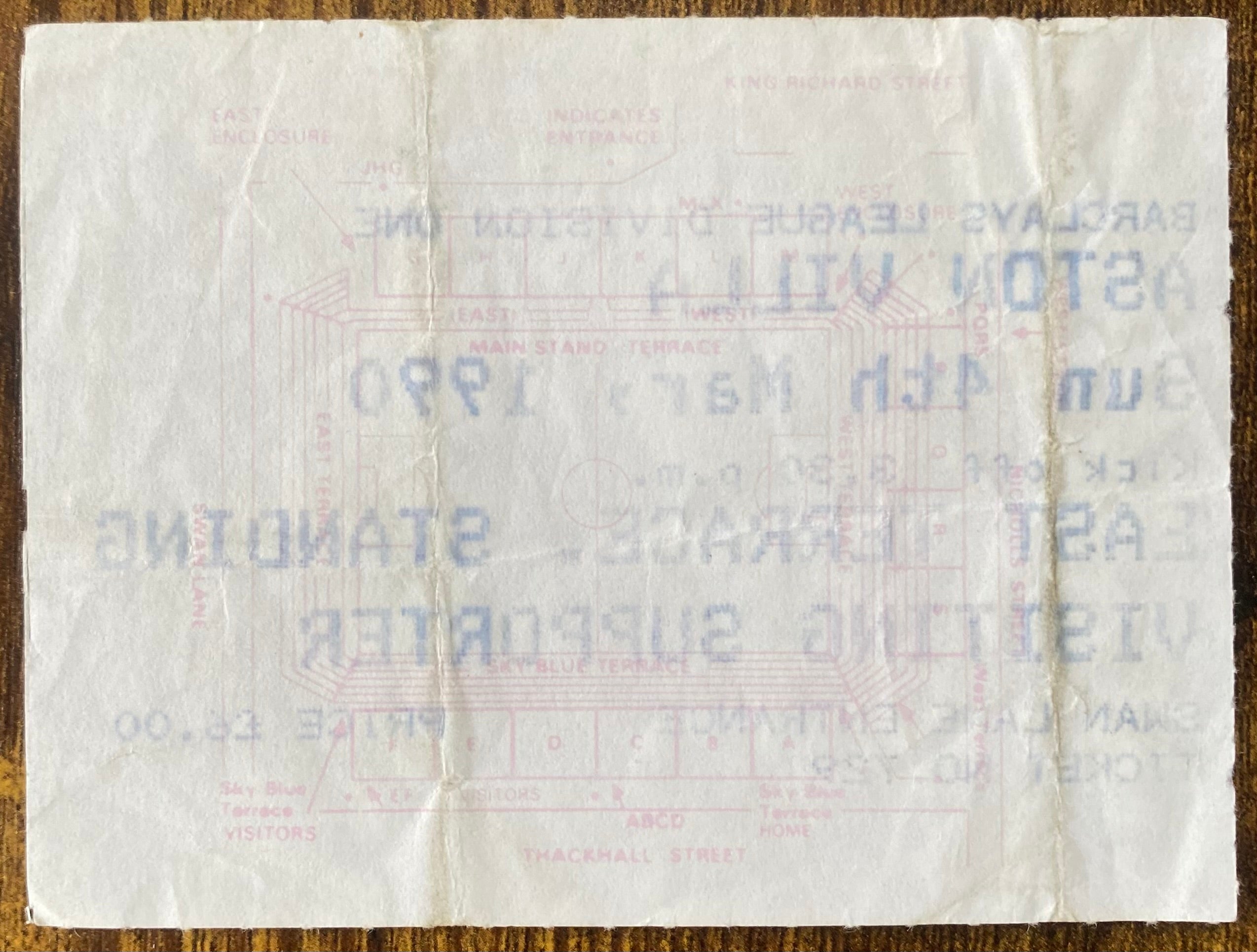 1989/90 ORIGINAL DIVISION 1 TICKET COVENTRY CITY V ASTON VILLA