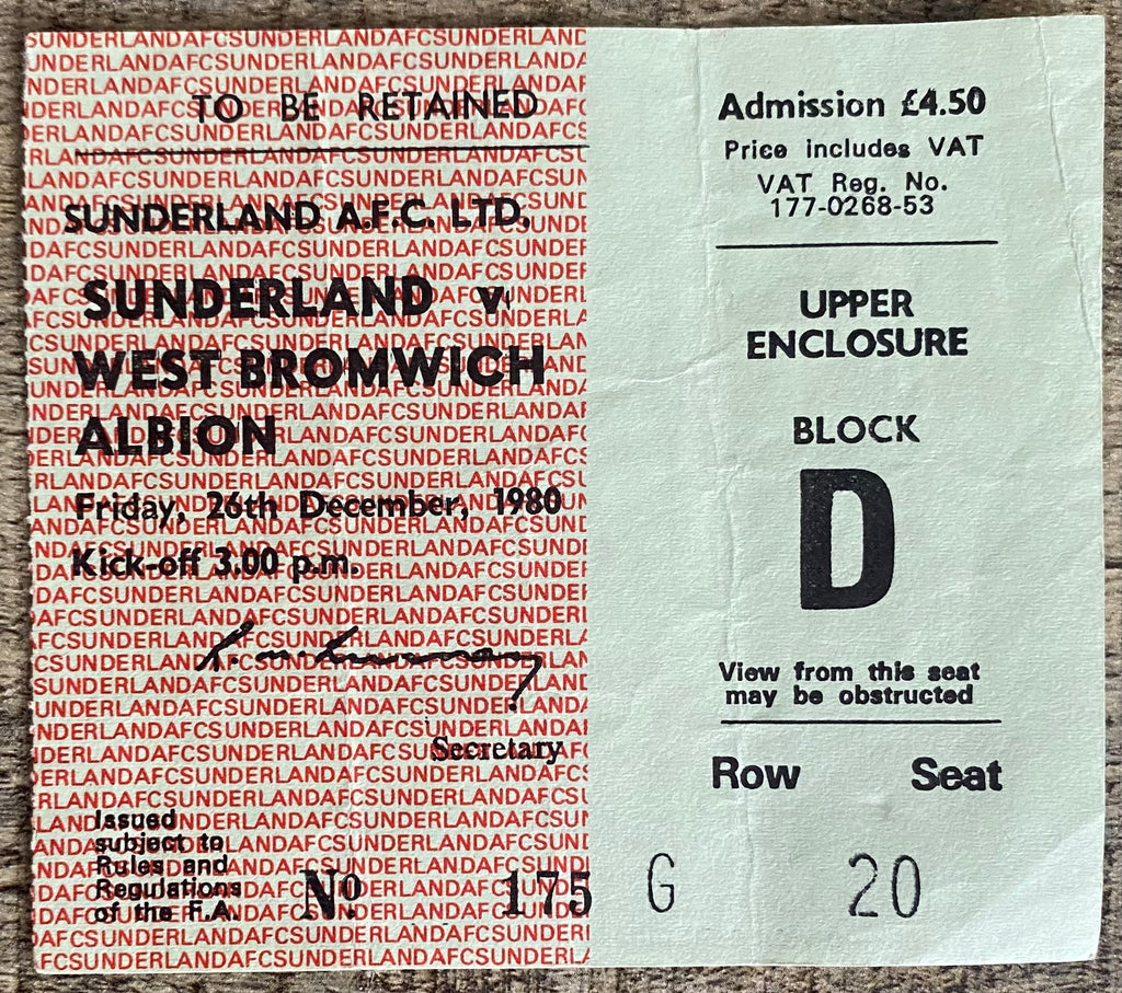 1980/81 ORIGINAL DIVISION 1 TICKET SUNDERLAND V WOLVERHAMPTON WANDERERS V WEST BROMWICH ALBION