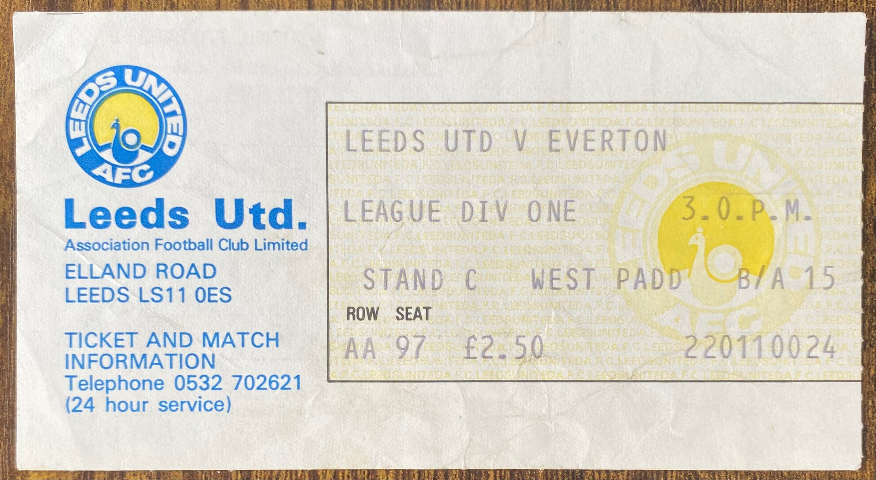 1977/78 ORIGINAL DIVISION ONE TICKET LEEDS UNITED V EVERTON