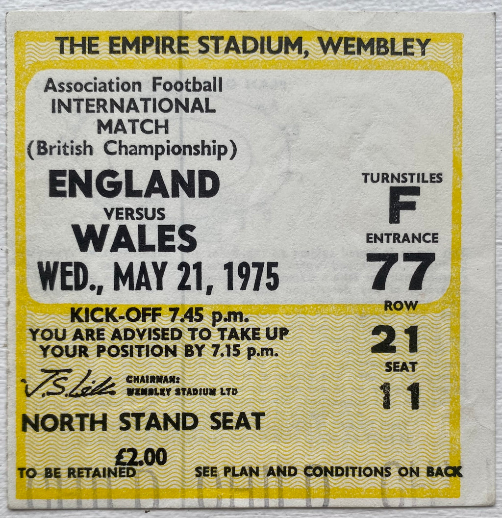 1975 ORIGINAL BRITISH HOME INTERNATIONAL CHAMPIONSHIPS TICKET ENGLAND V WALES
