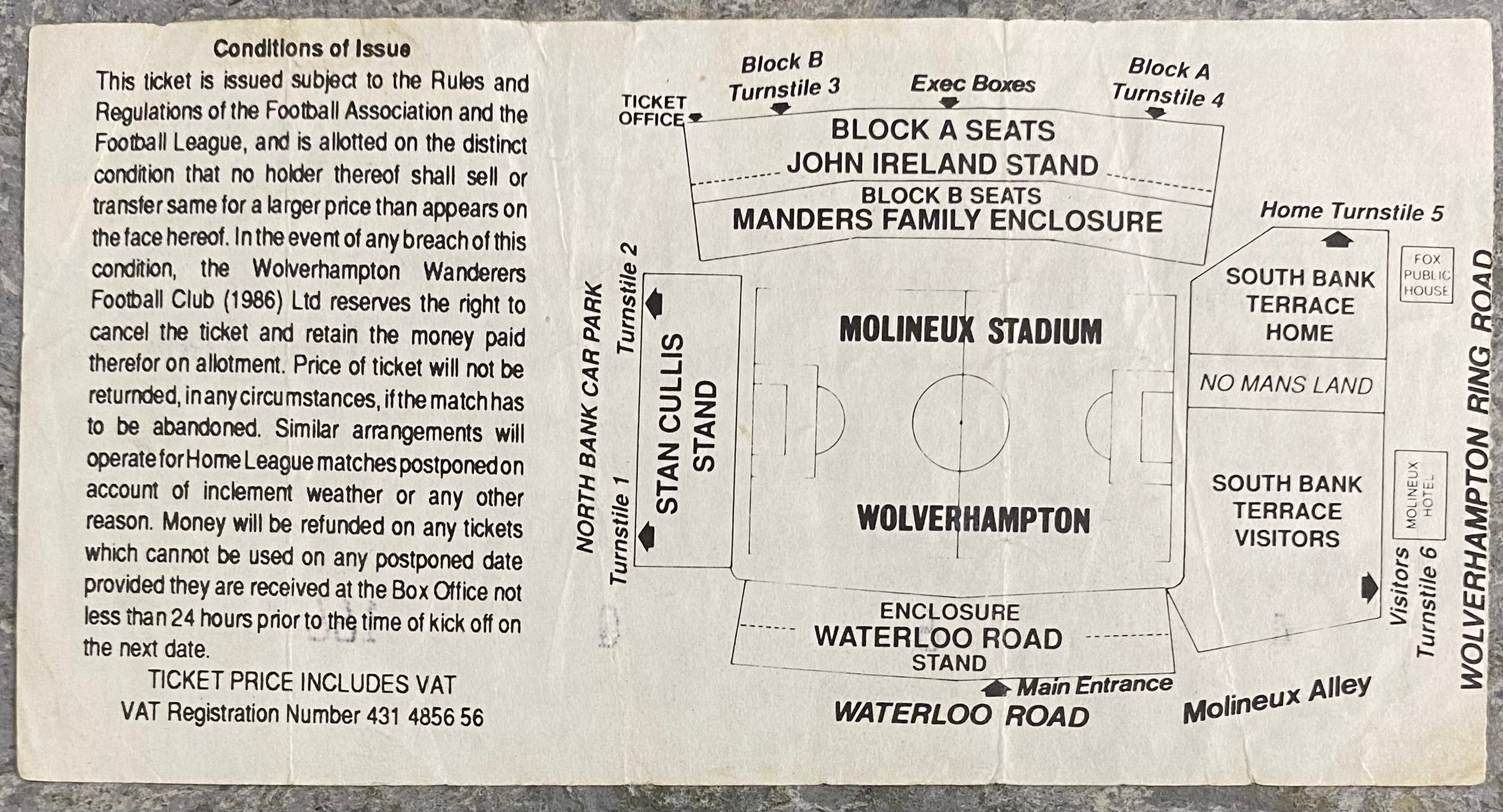 1992/93 ORIGINAL DIVISION 1 TICKET WOLVERHAMPTON WANDERERS V MILLWALL