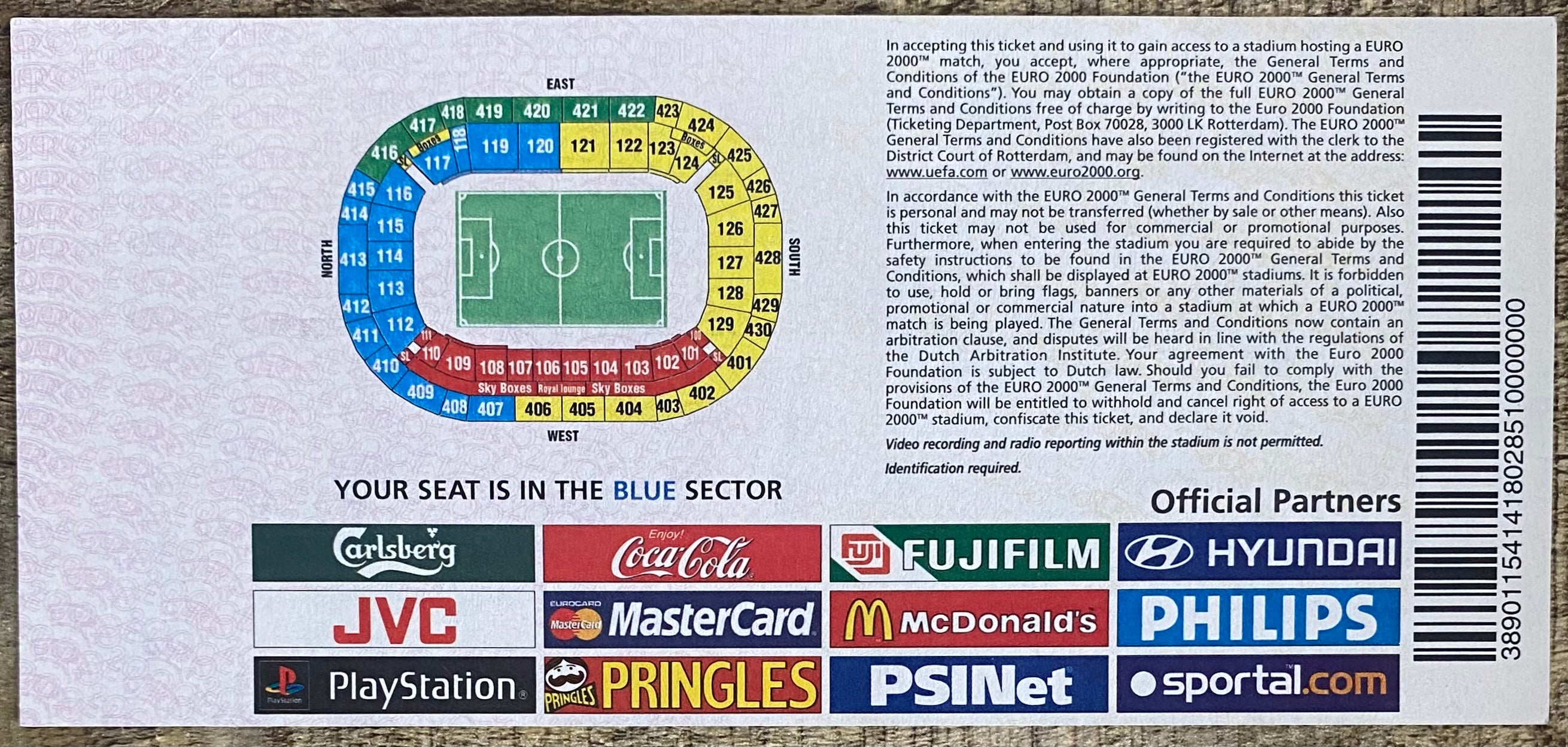 2000 ORIGINAL EUROPEAN CHAMPIONSHIPS EURO 2000 UNUSED TICKET SPAIN V SLOVENIA @ AMSTERDAM