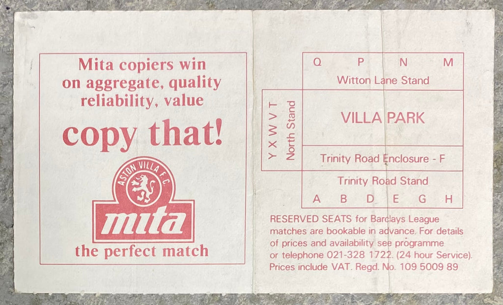 1989/90 ORIGINAL ZENITH DATA SYSTEMS CUP SEMI FINAL TICKET ASTON VILLA V LEEDS UNITED