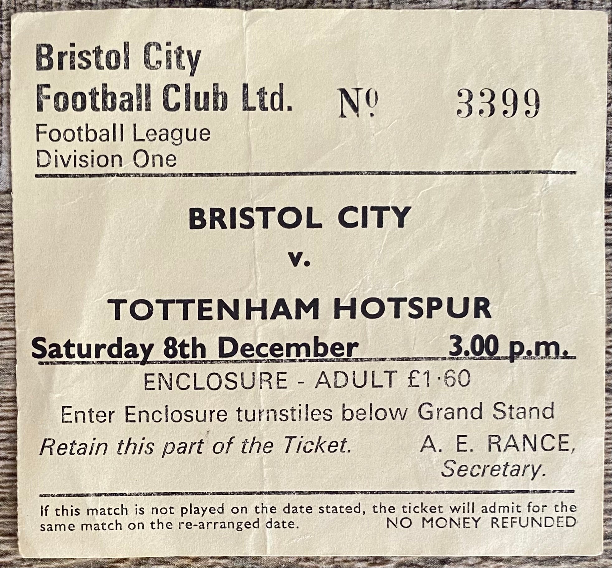 1979/80 ORIGINAL DIVISION ONE TICKET BRISTOL CITY V TOTTENHAM HOTSPUR
