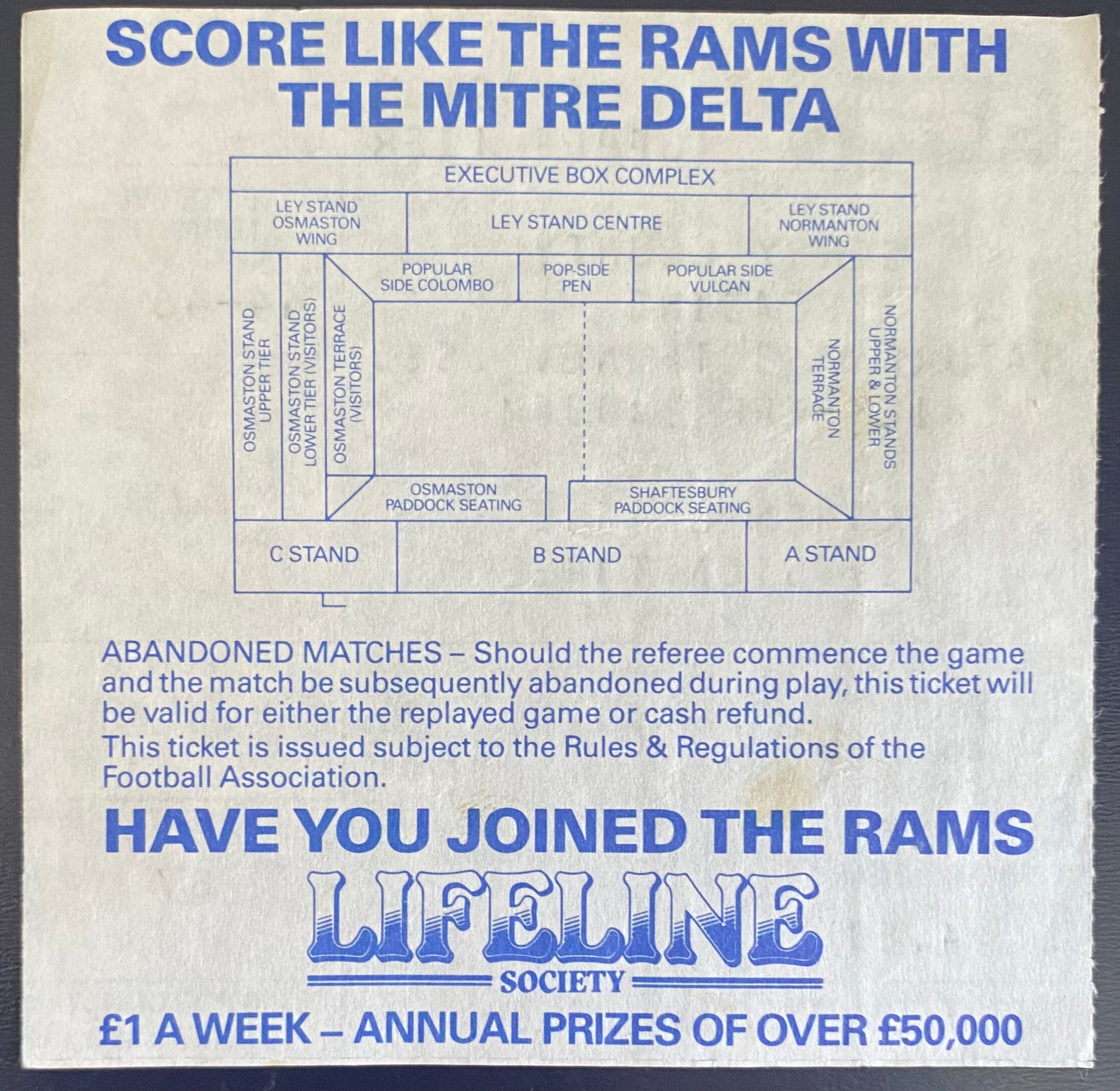 1985/86 ORIGINAL DIVISION 3 TICKET DERBY COUNTY V READING