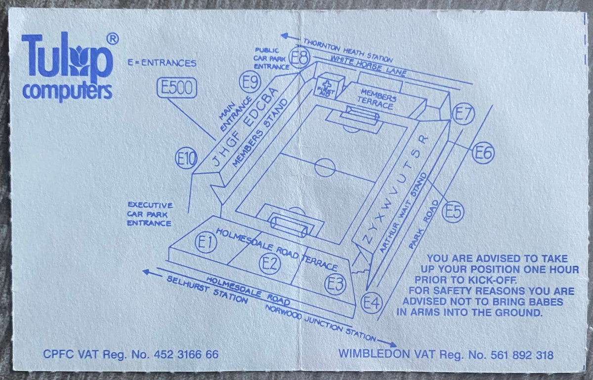 1991/92 ORIGINAL DIVISION ONE TICKET CRYSTAL PALACE V TOTTENHAM HOTSPUR