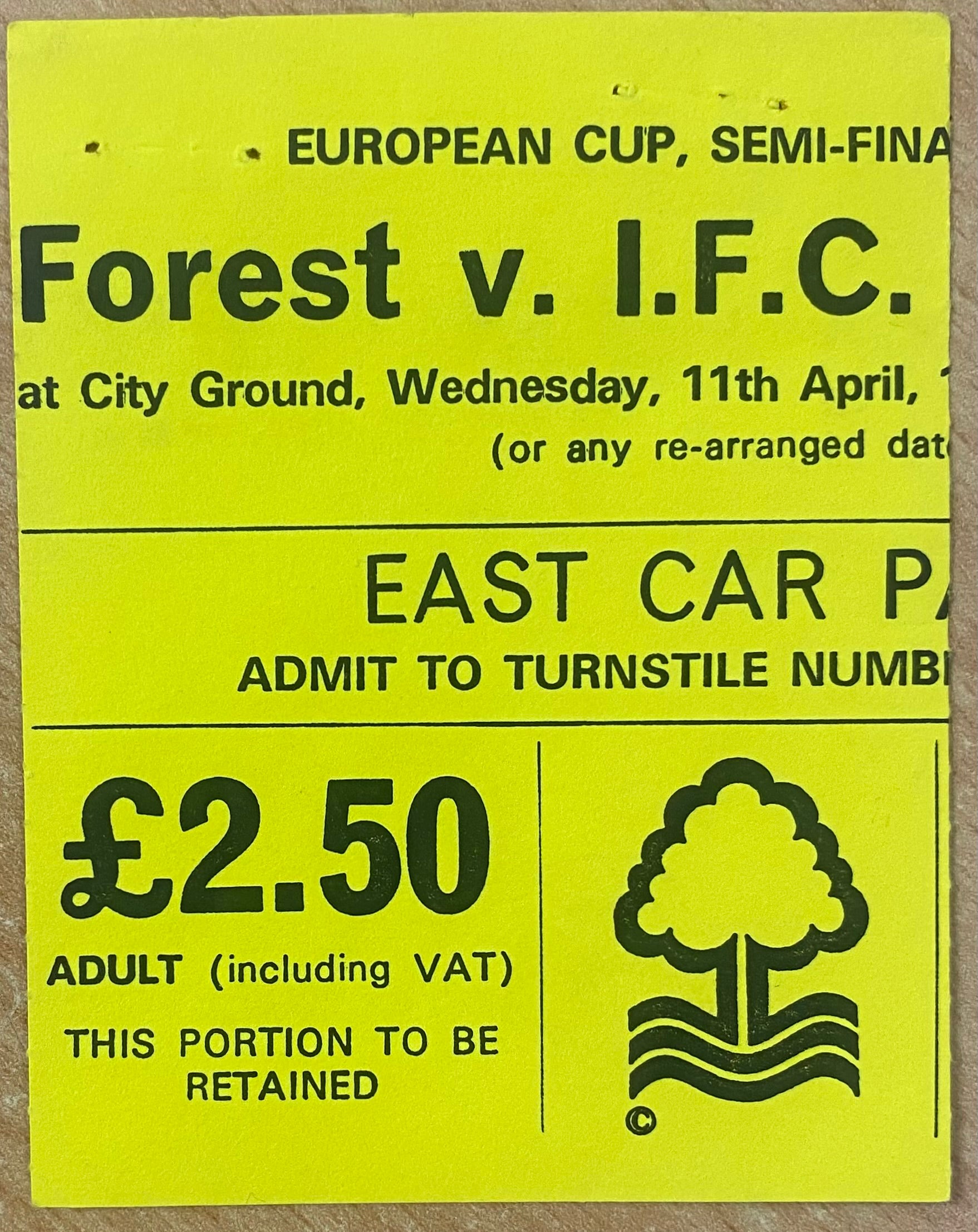1978/79 ORIGINAL EUROPEAN CUP SEMI FINAL 1ST LEG TICKET NOTTINGHAM FOREST V FC COLOGNE