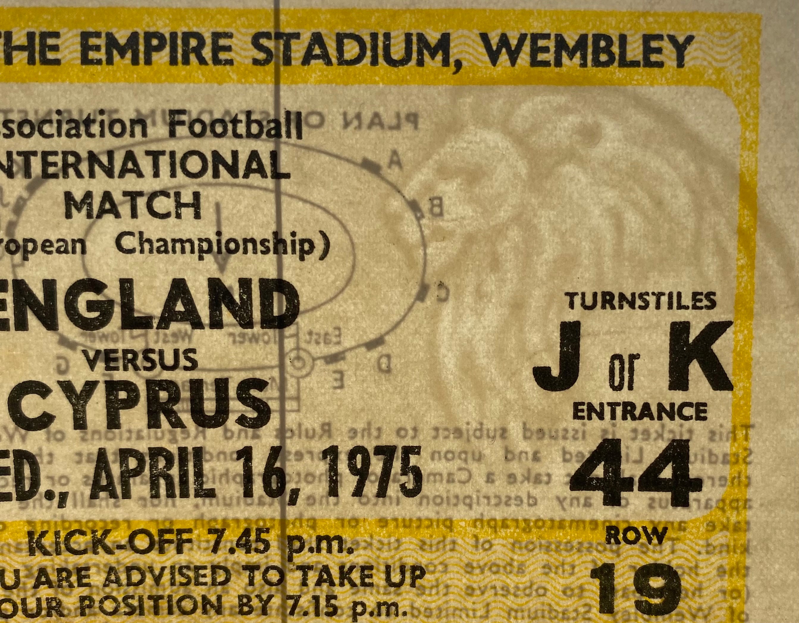 1975 ORIGINAL EUROPEAN CHAMPIONSHIPS QUALIFYING TICKET ENGLAND V CYPRUS