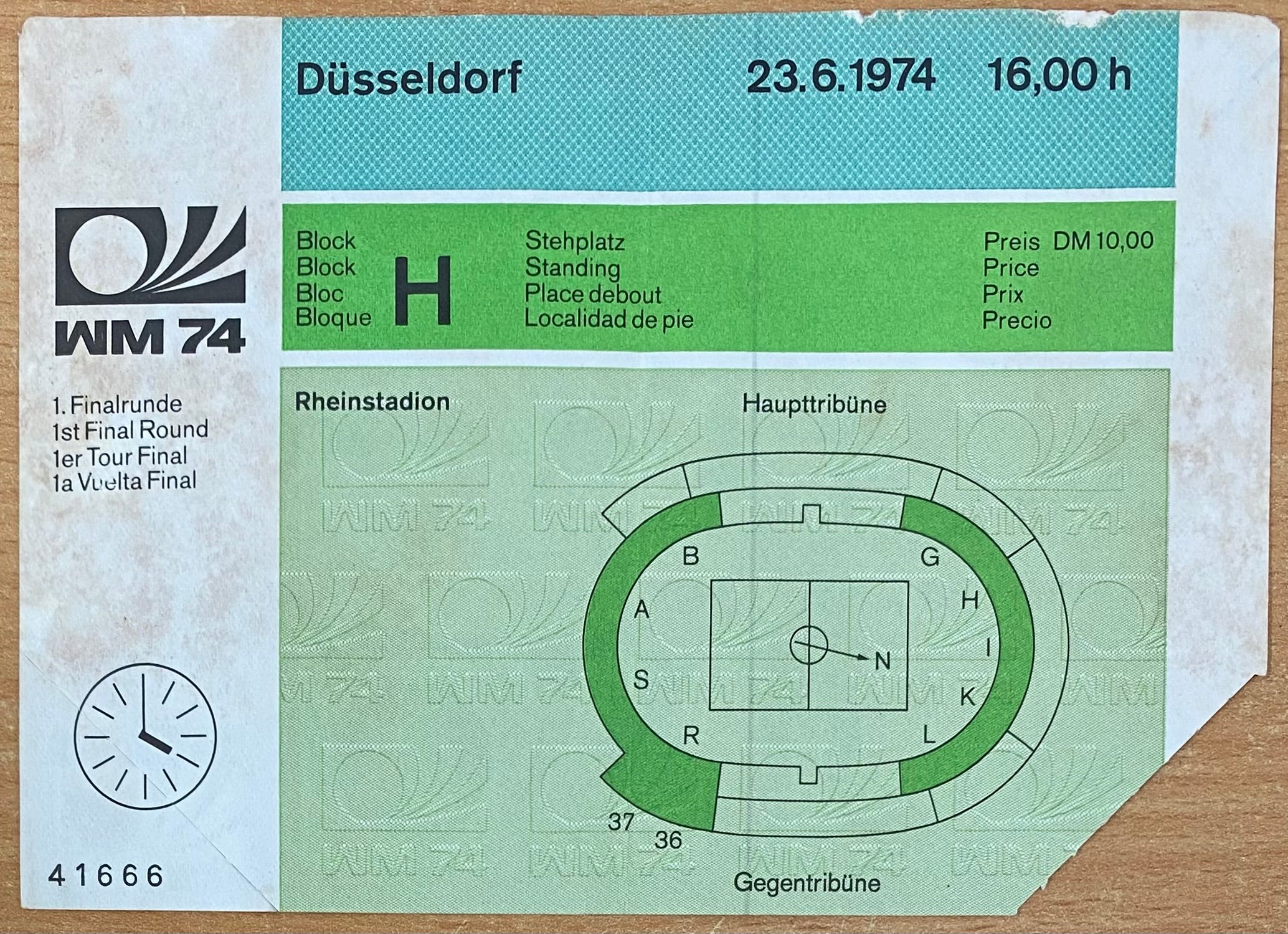 1974 ORIGINAL WORLD CUP 1ST ROUND TICKET SWEDEN V URUGUAY @ DUSSELDORF