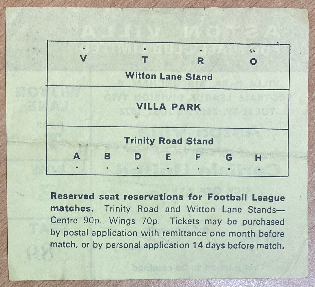 1972/73 ORIGINAL DIVISION 2 TICKET ASTON VILLA V CARLISLE UNITED