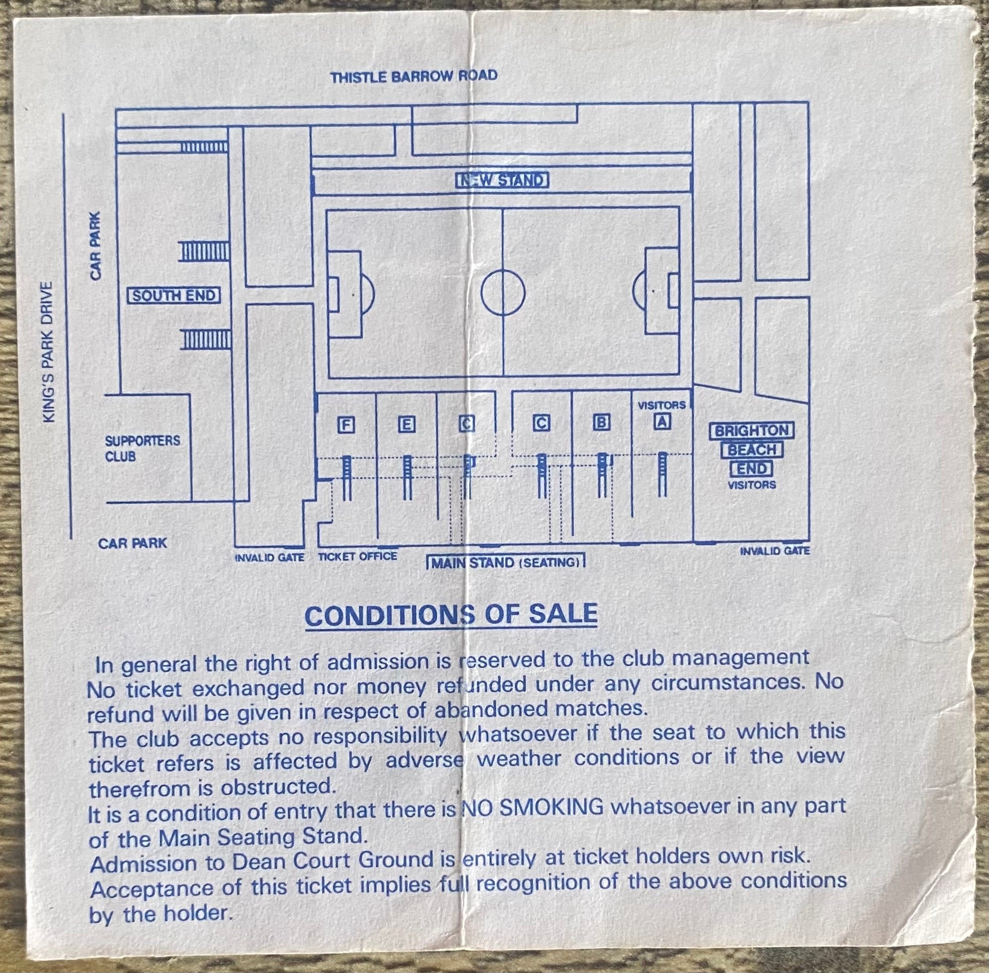 1992 ORIGINAL PRE SEASON FRIENDLY TICKET AFC BOURNEMOUTH V CHELSEA